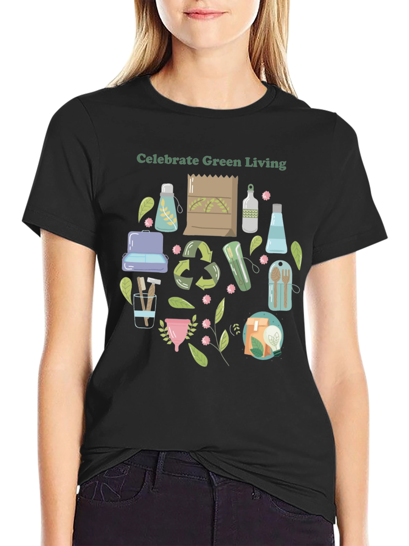 Black Eco-Friendly Living T-Shirt view 2