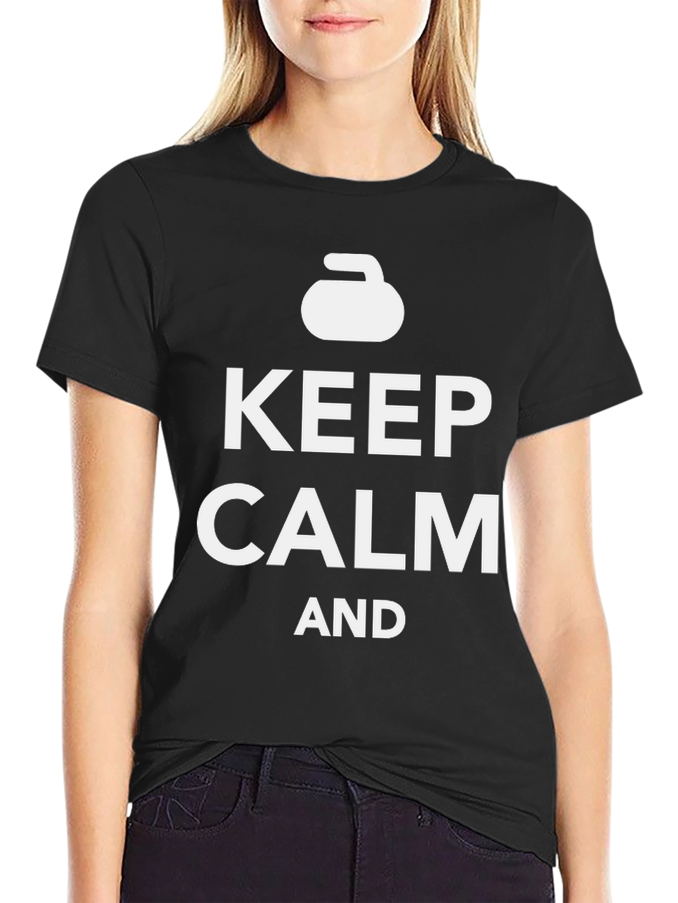 Black Keep Calm and Curl - Fun Curling T-Shirt view 2