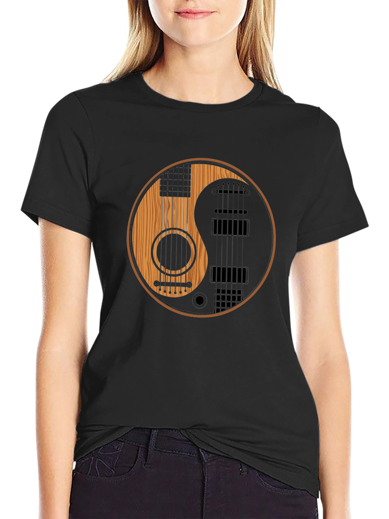 Black Yin Yang Guitar T-Shirt view 2