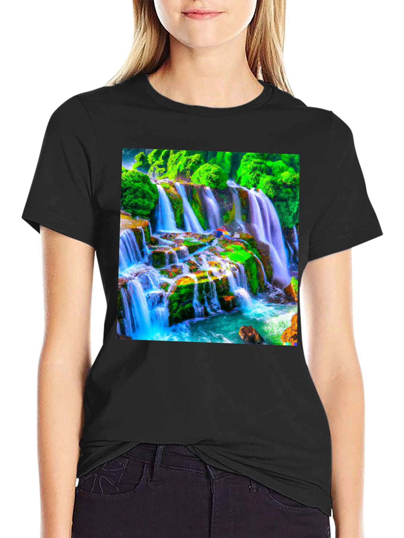 Black Waterfall Graphic Tee - Nature Lover's T-Shirt view 2