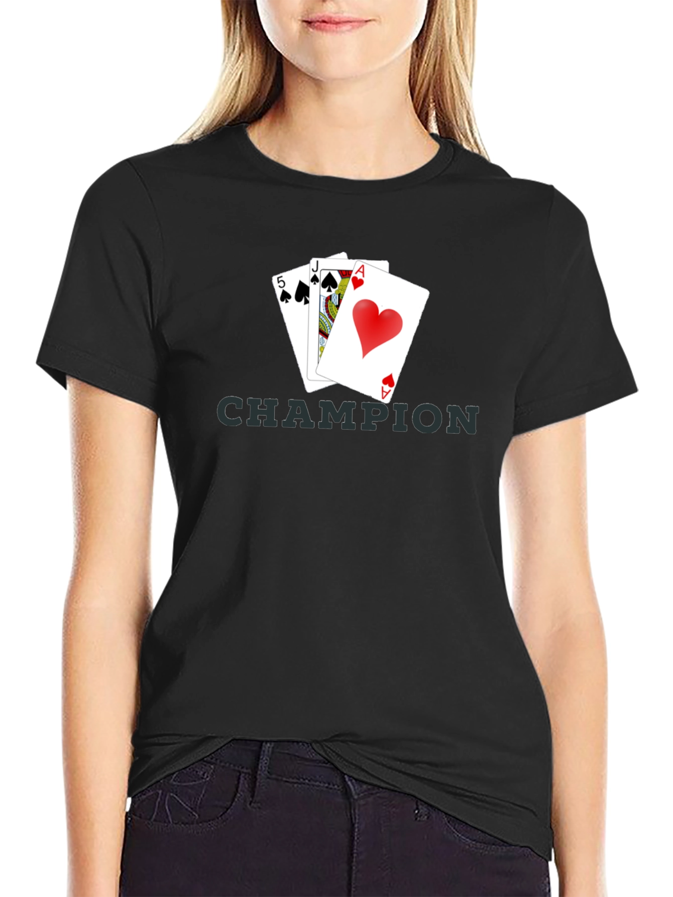 Champion Poker Hand T-Shirt - Ace, Jack, 5 Cards Design - 2