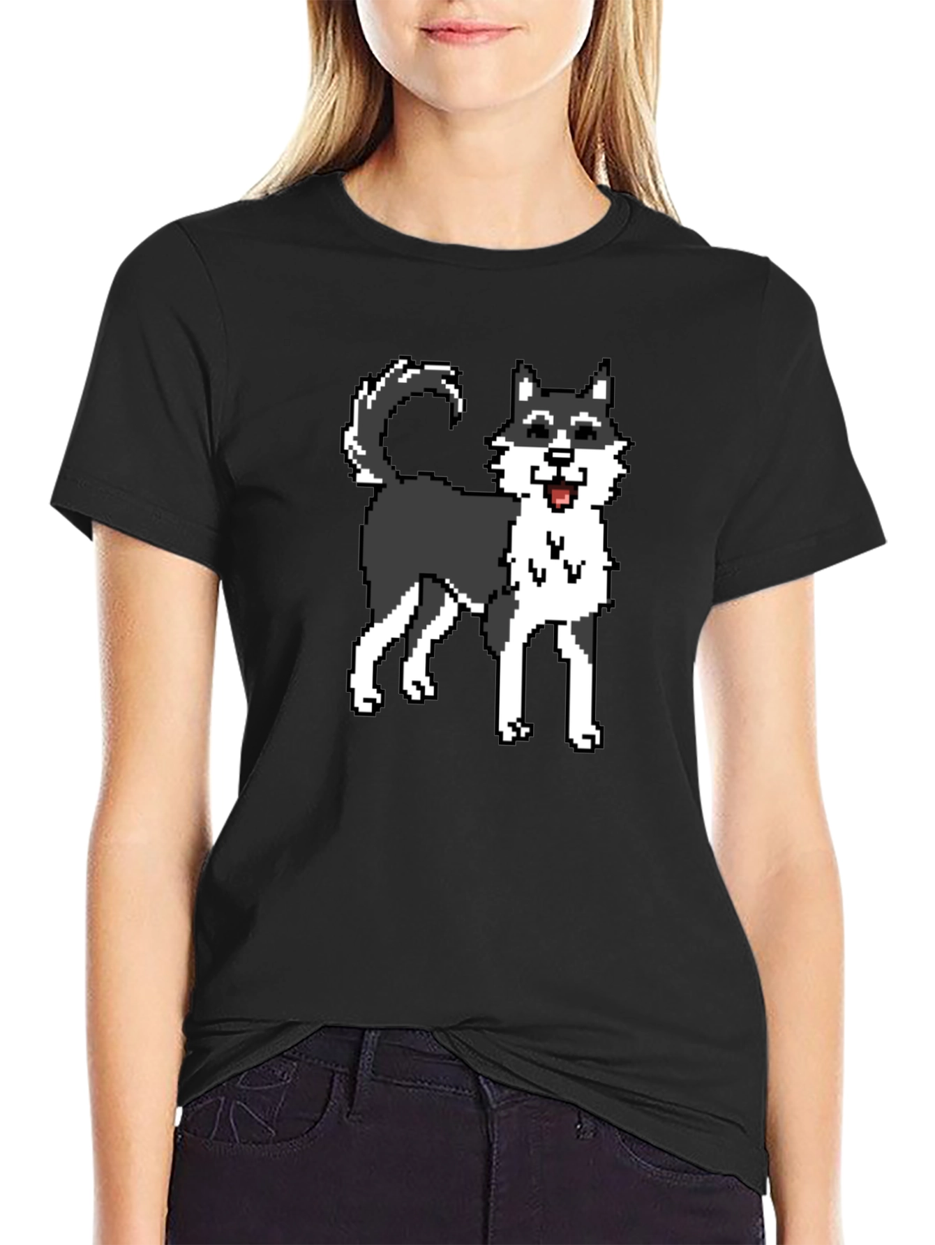 Black Pixel Husky Graphic Tee - Black view 2