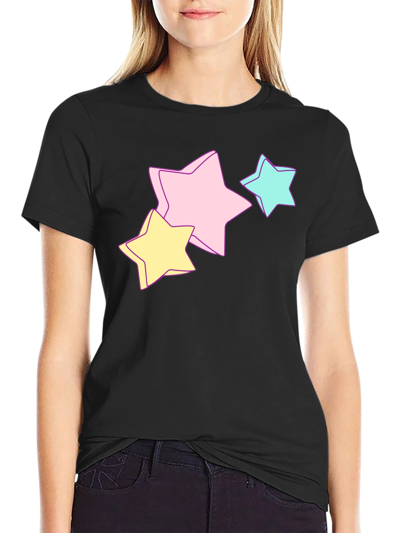 Black Pastel Star Graphic Black T-Shirt view 2