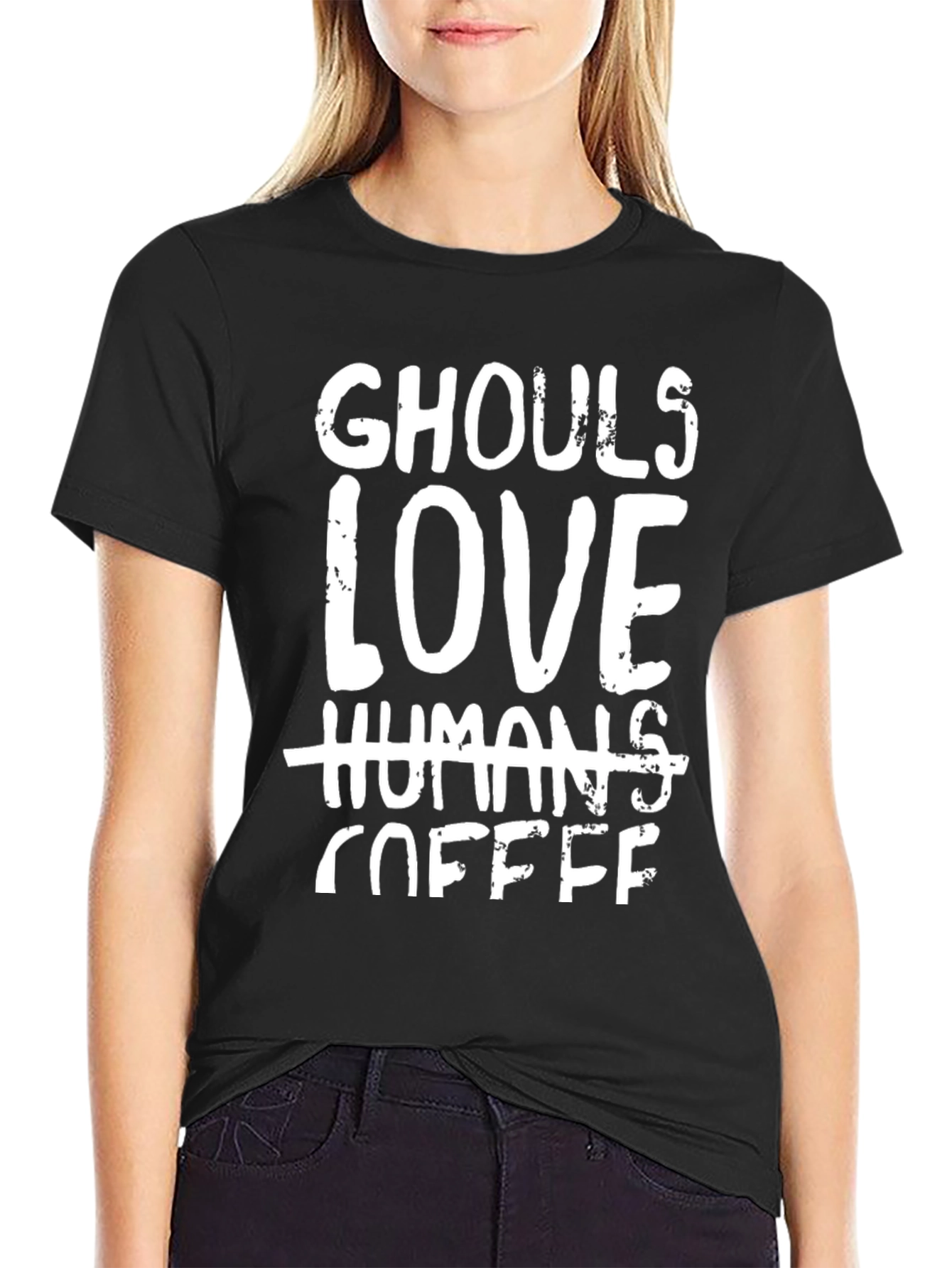 Black Ghouls Love Coffee T-Shirt - Funny Halloween Tee view 2