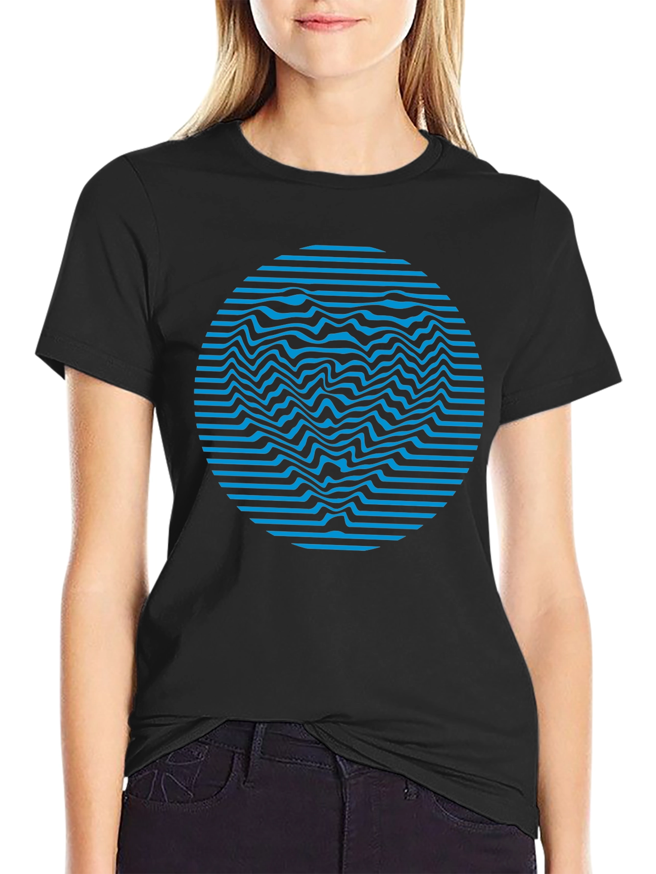Black Abstract Wave Circle Graphic Tee view 2