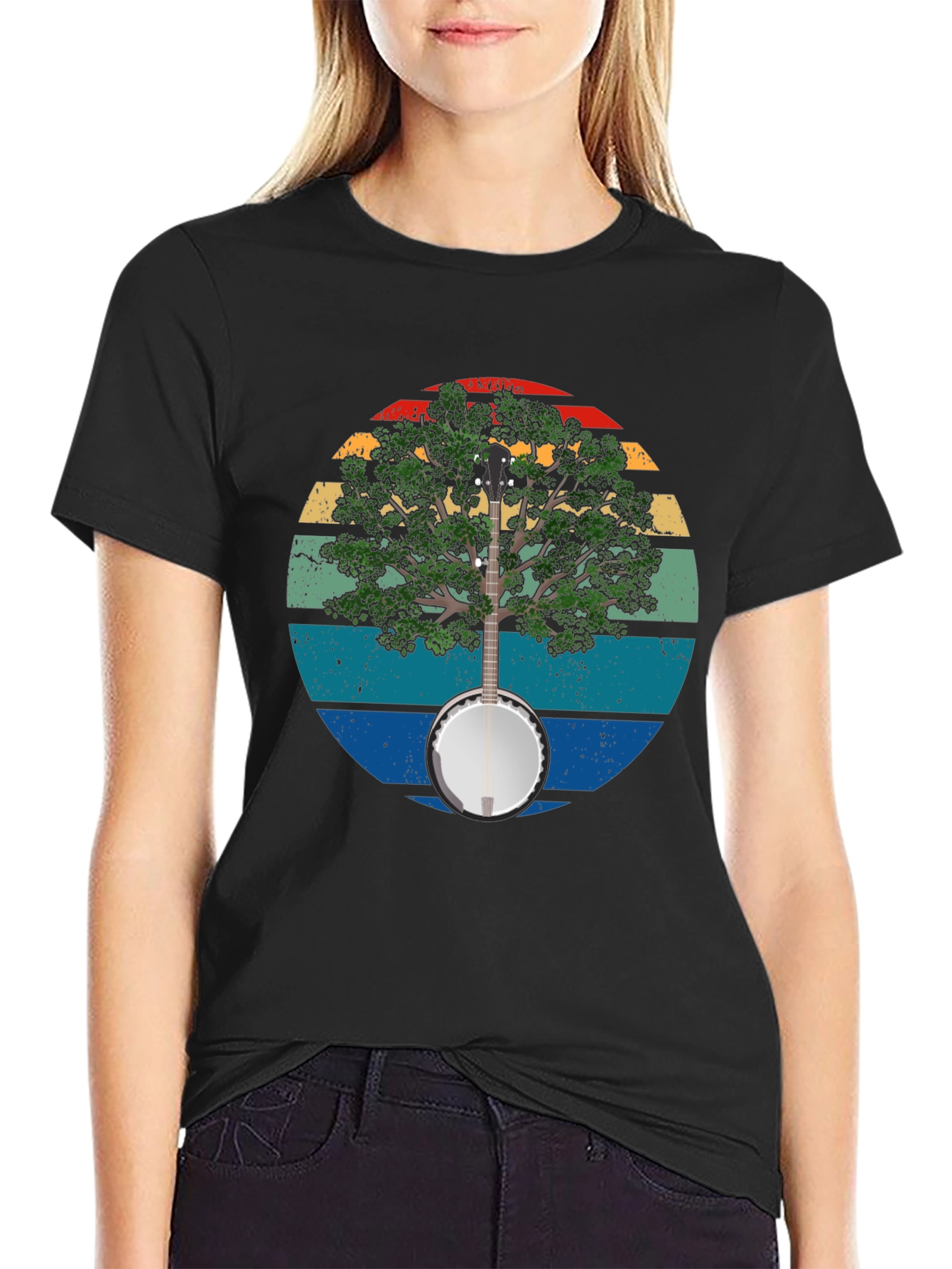 Black Banjo Tree Graphic T-Shirt view 2