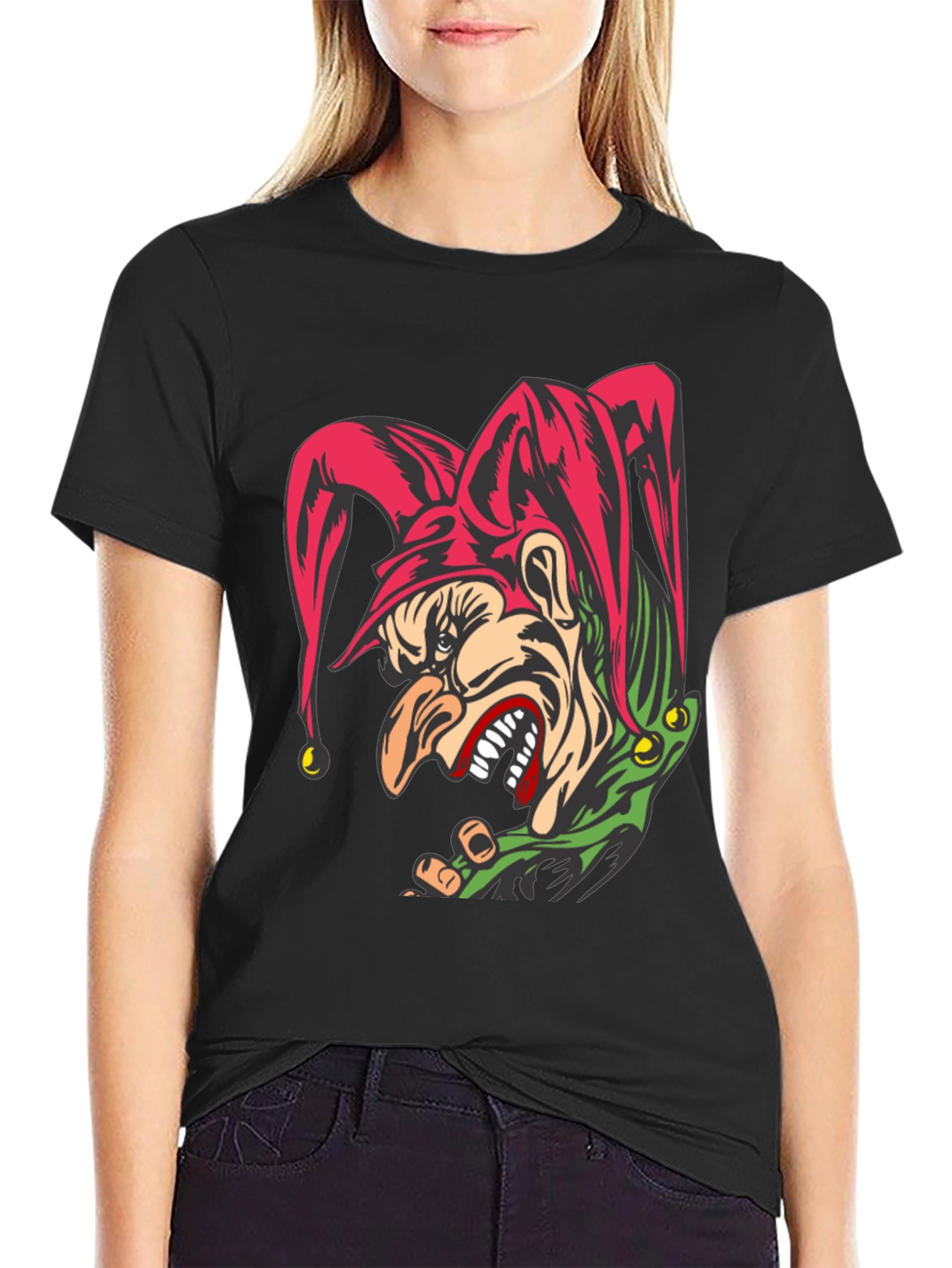 Black Evil Jester Graphic Tee - Black Cotton T-Shirt view 2