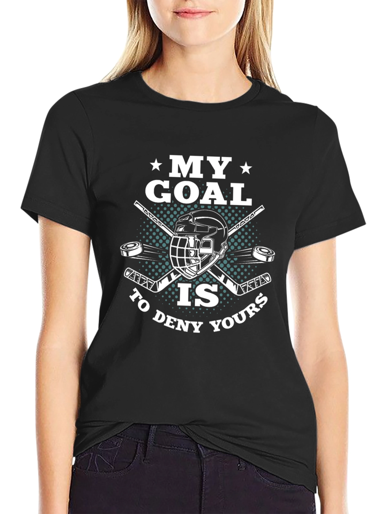 Black Hockey Goalie T-Shirt - My Goal Is To Deny Yours view 2
