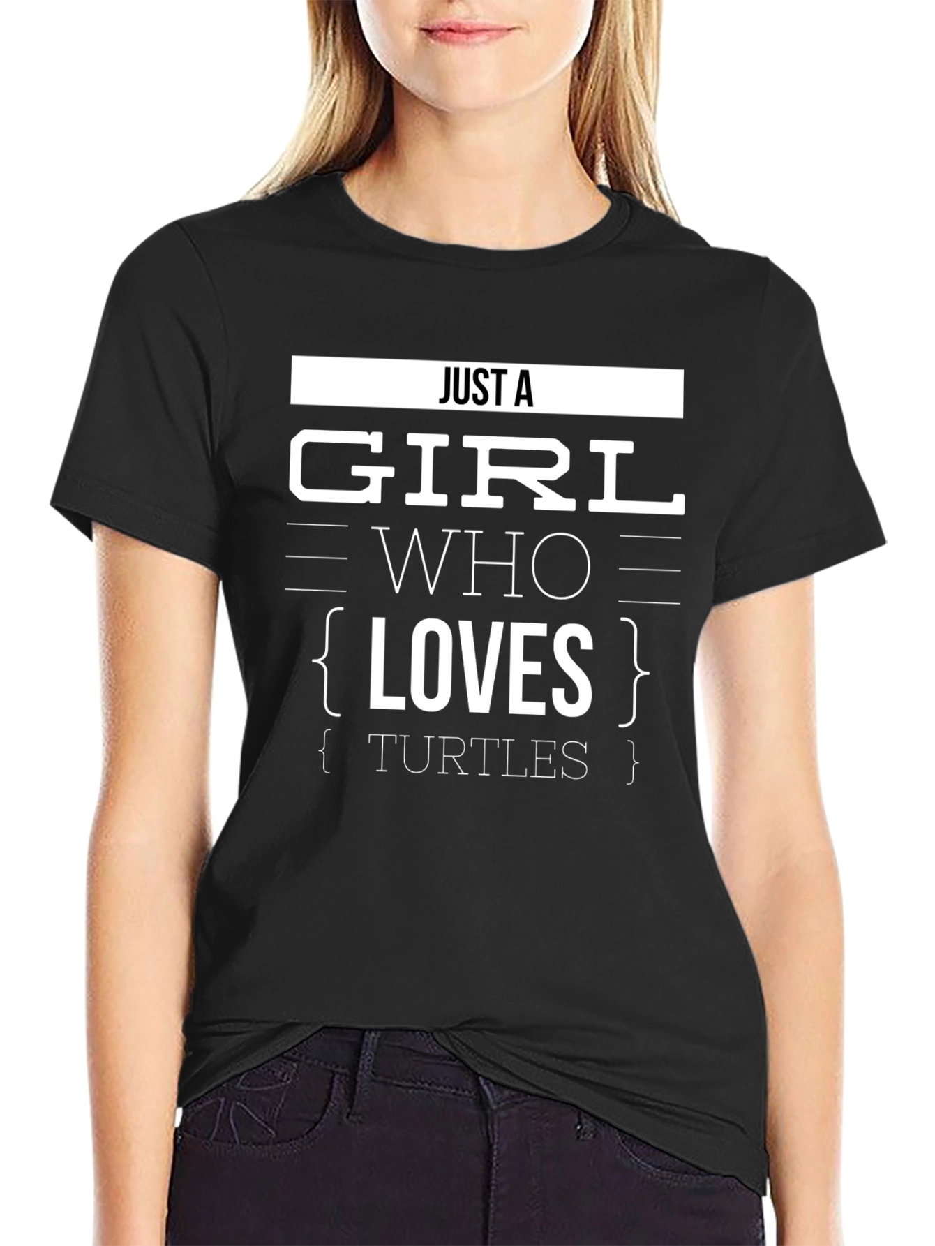Black Just a Girl Who Loves Turtles Graphic T-Shirt view 2