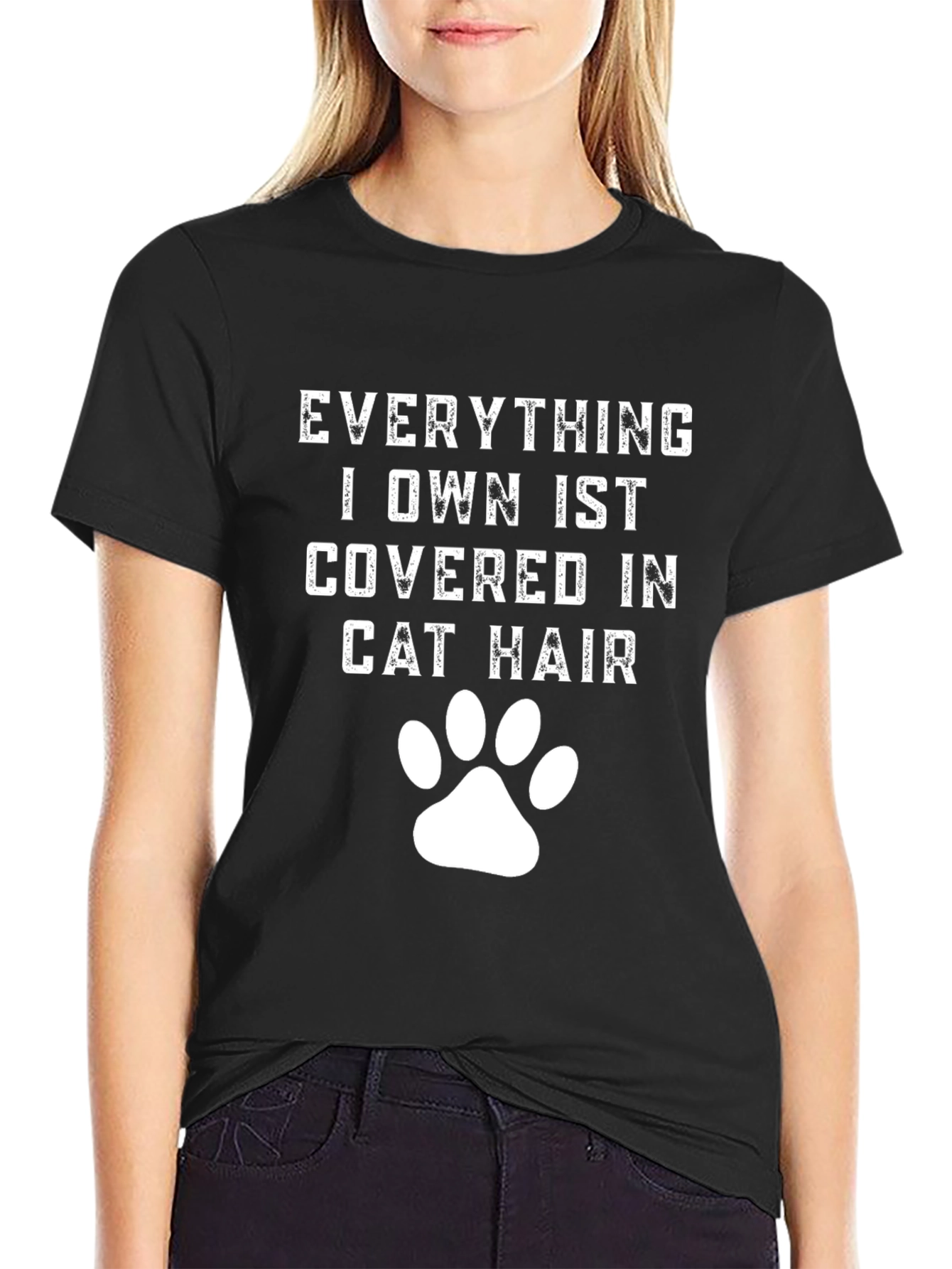 Black Cat Hair T-Shirt - Everything I Own is Covered! view 2
