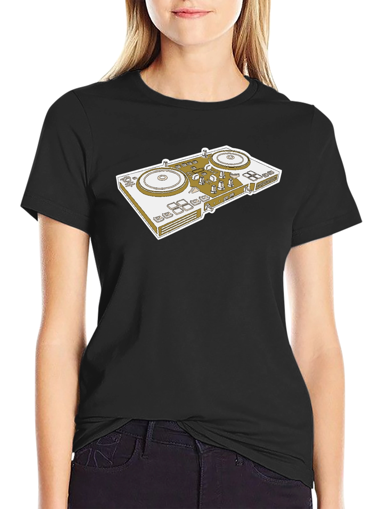 Black DJ Turntable Graphic Tee - Black Cotton view 2