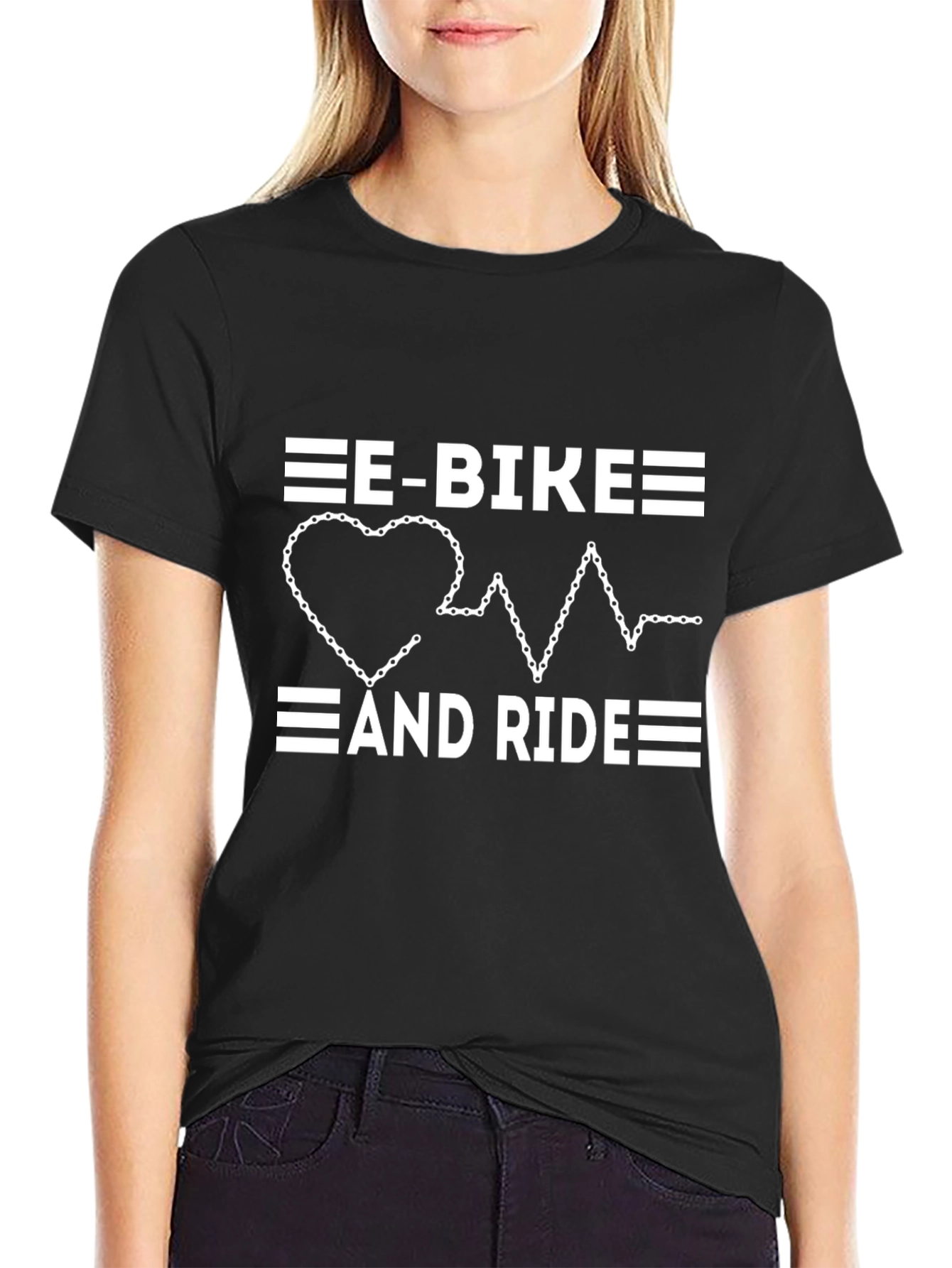 Black E-Bike and Ride Graphic T-Shirt - Black view 2