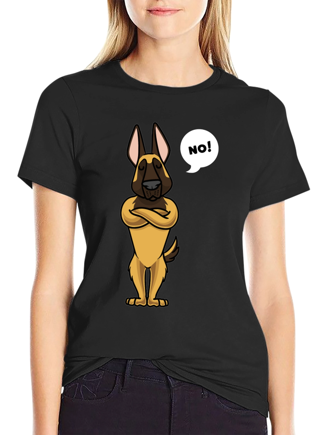 Black Funny Dog Cartoon T-Shirt - "NO!" view 2