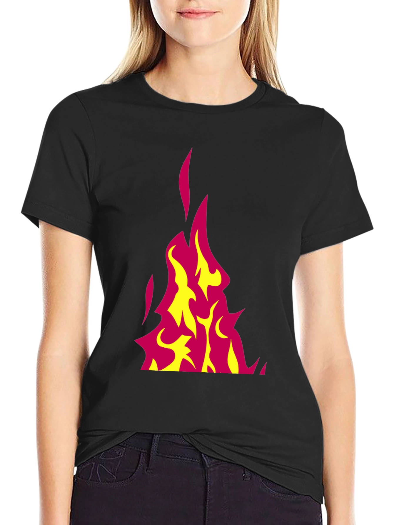 Black Flaming Hot Graphic Tee - Black Cotton T-Shirt view 2