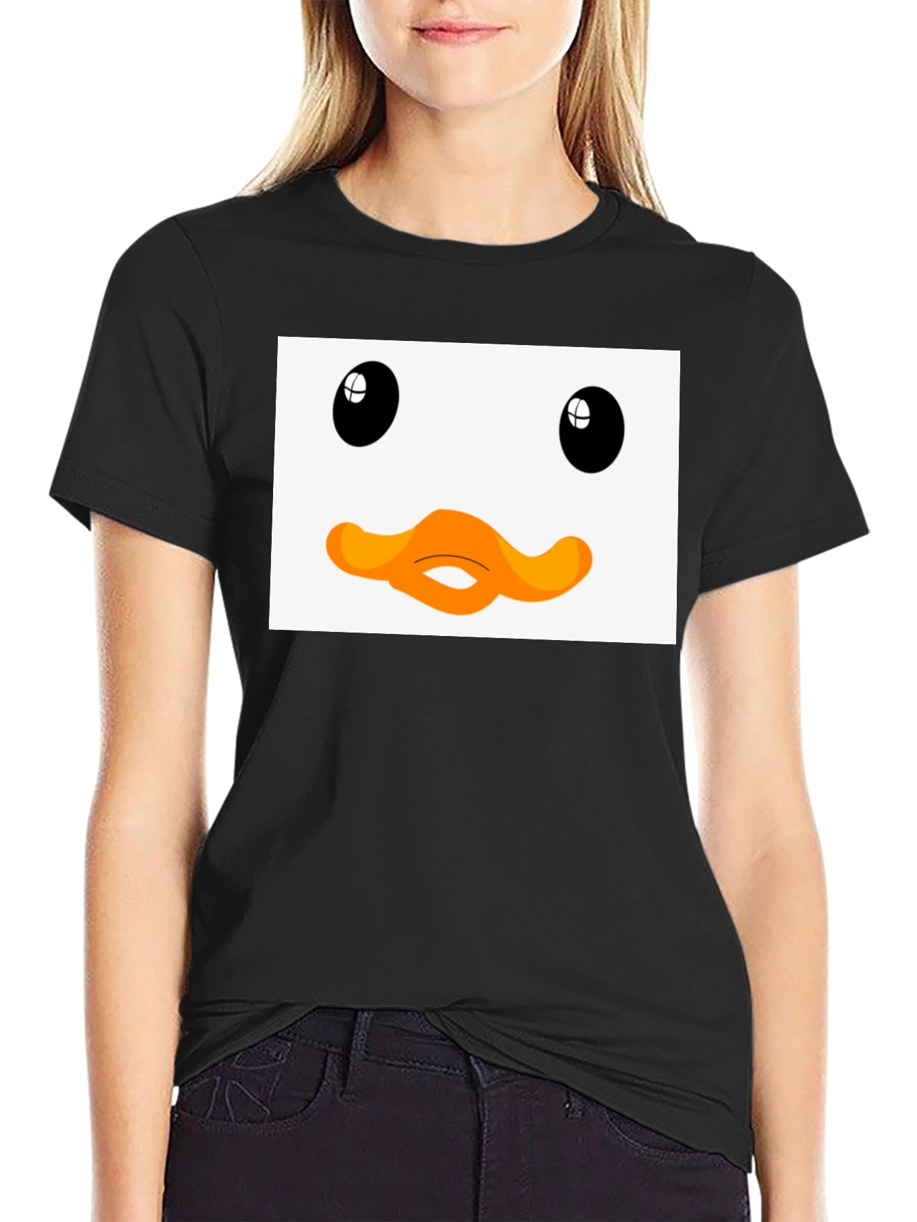 Black Duck Face Graphic Black Tee - Funny Cartoon Style view 2