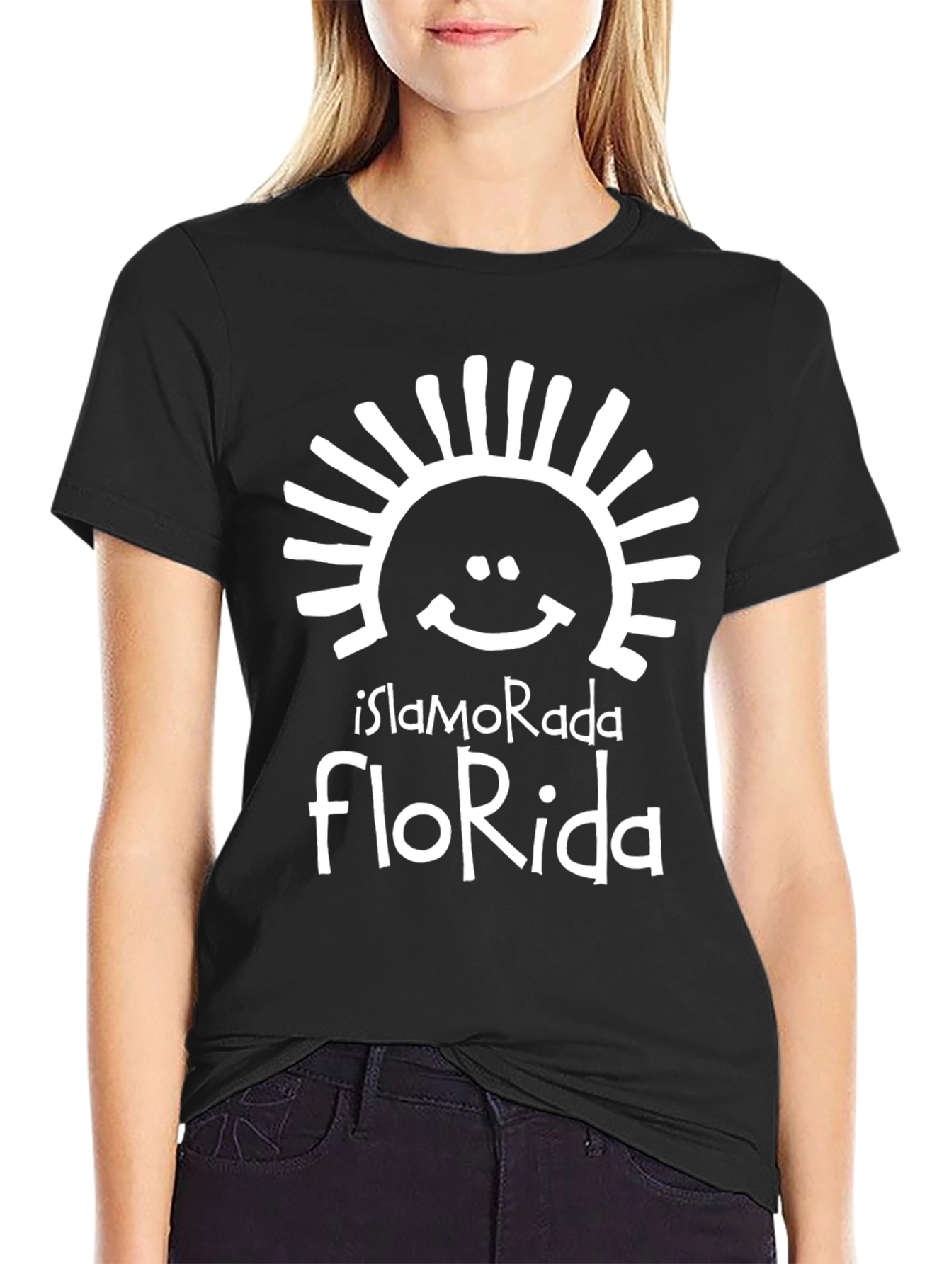 Black Islamorada Florida T-Shirt - Smiling Sun Graphic view 2