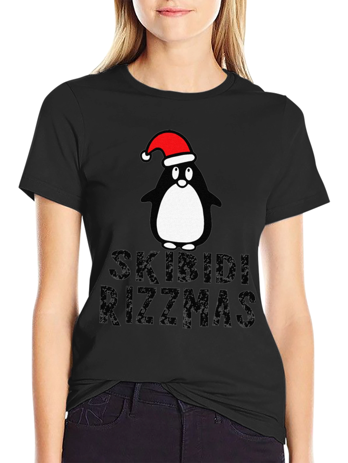 Black Skibidi Rizzmas Christmas Penguin T-Shirt view 2
