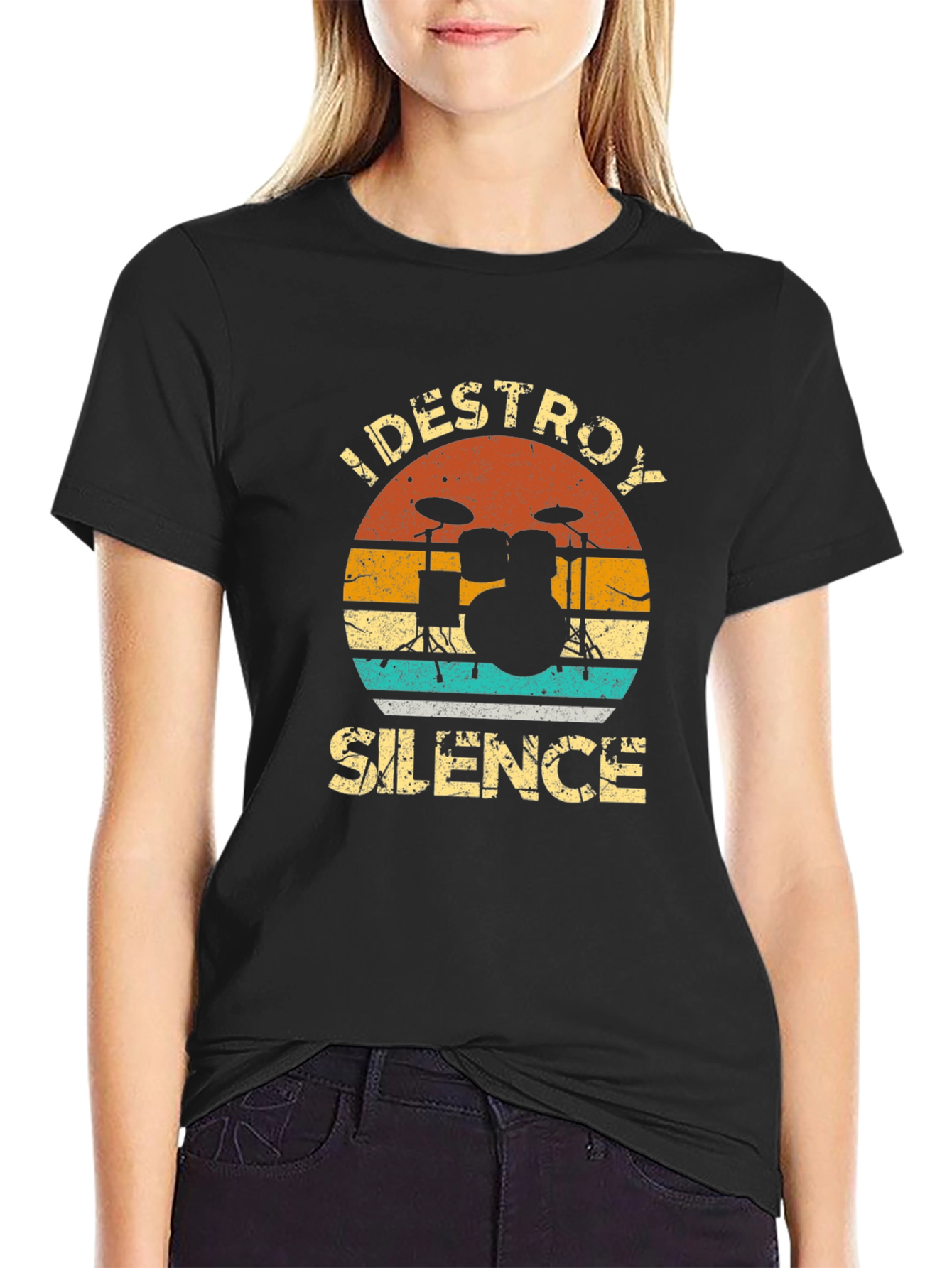 Black I DESTROY SILENCE Drummer Graphic Tee view 2