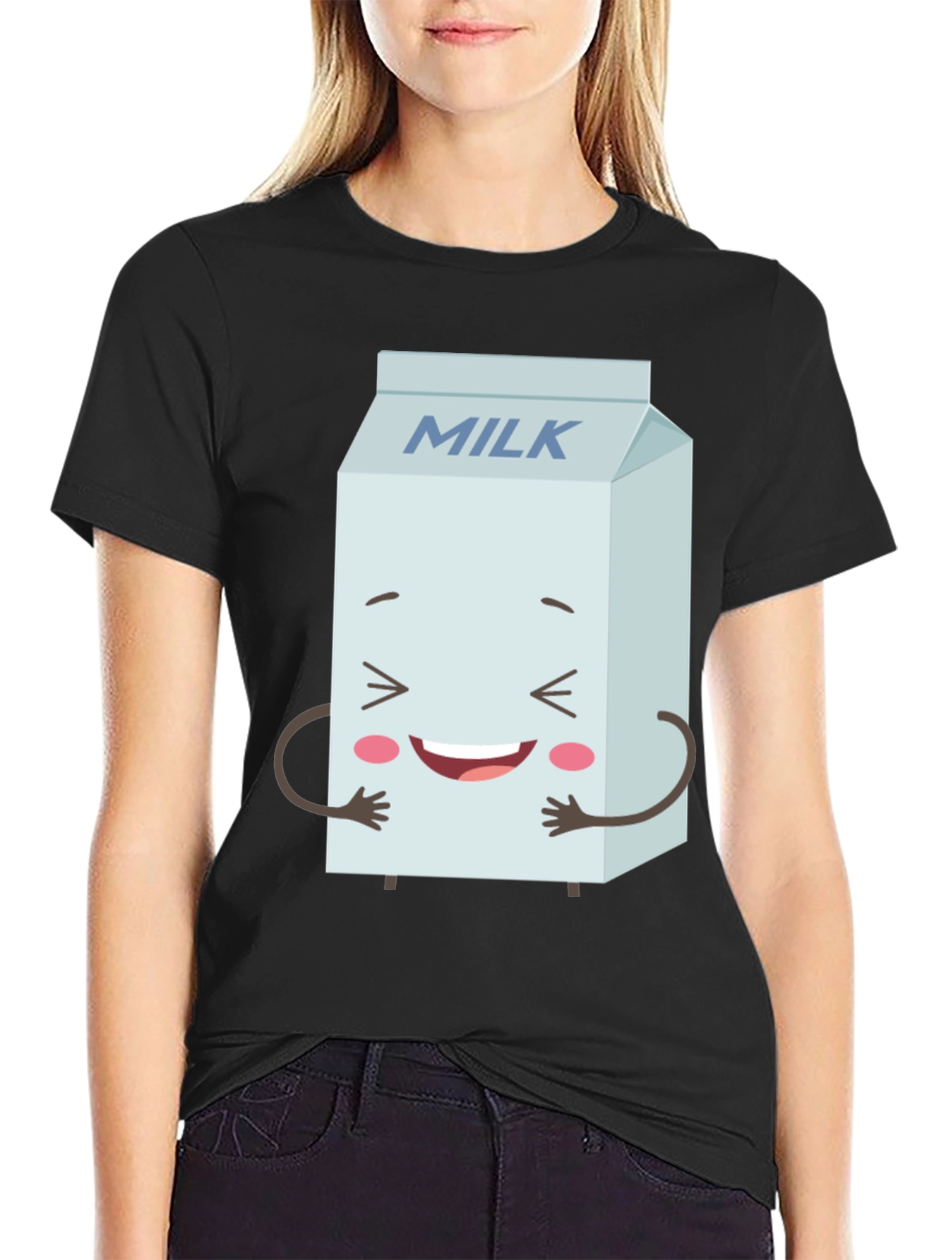 Black Funny Milk Carton Graphic Tee - Black Crewneck T-Shirt view 2
