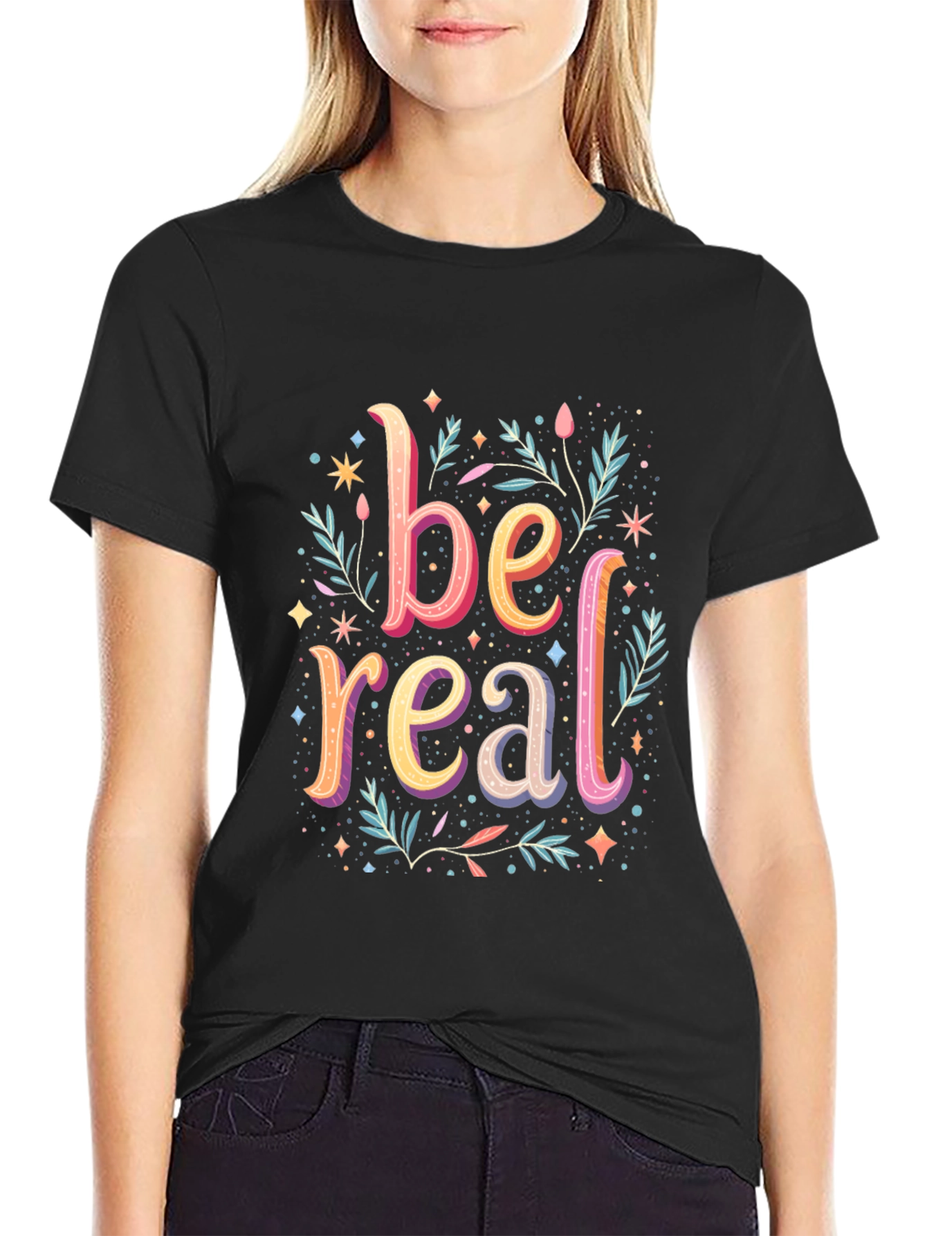 Black Be Real Graphic Tee - Trendy Cotton Comfort view 2