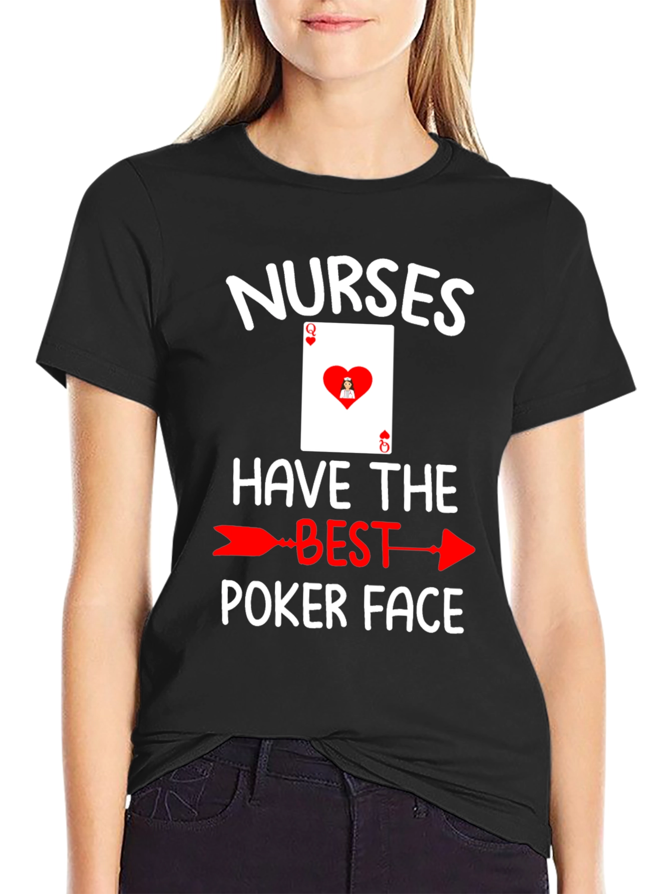 Black Nurses Poker Face T-Shirt view 2