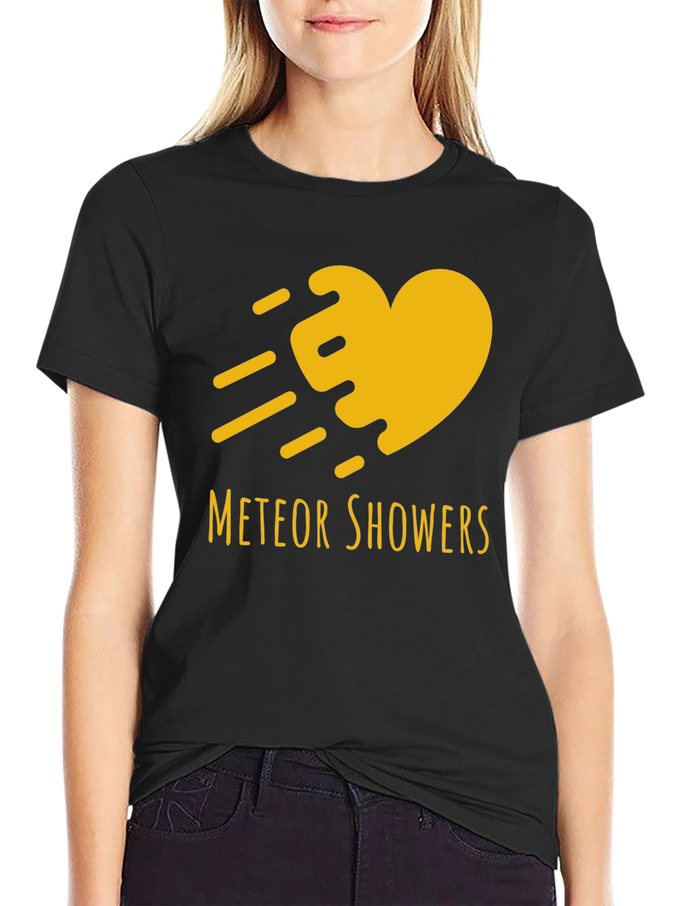 Black Meteor Showers Heart Graphic Black T-Shirt view 2