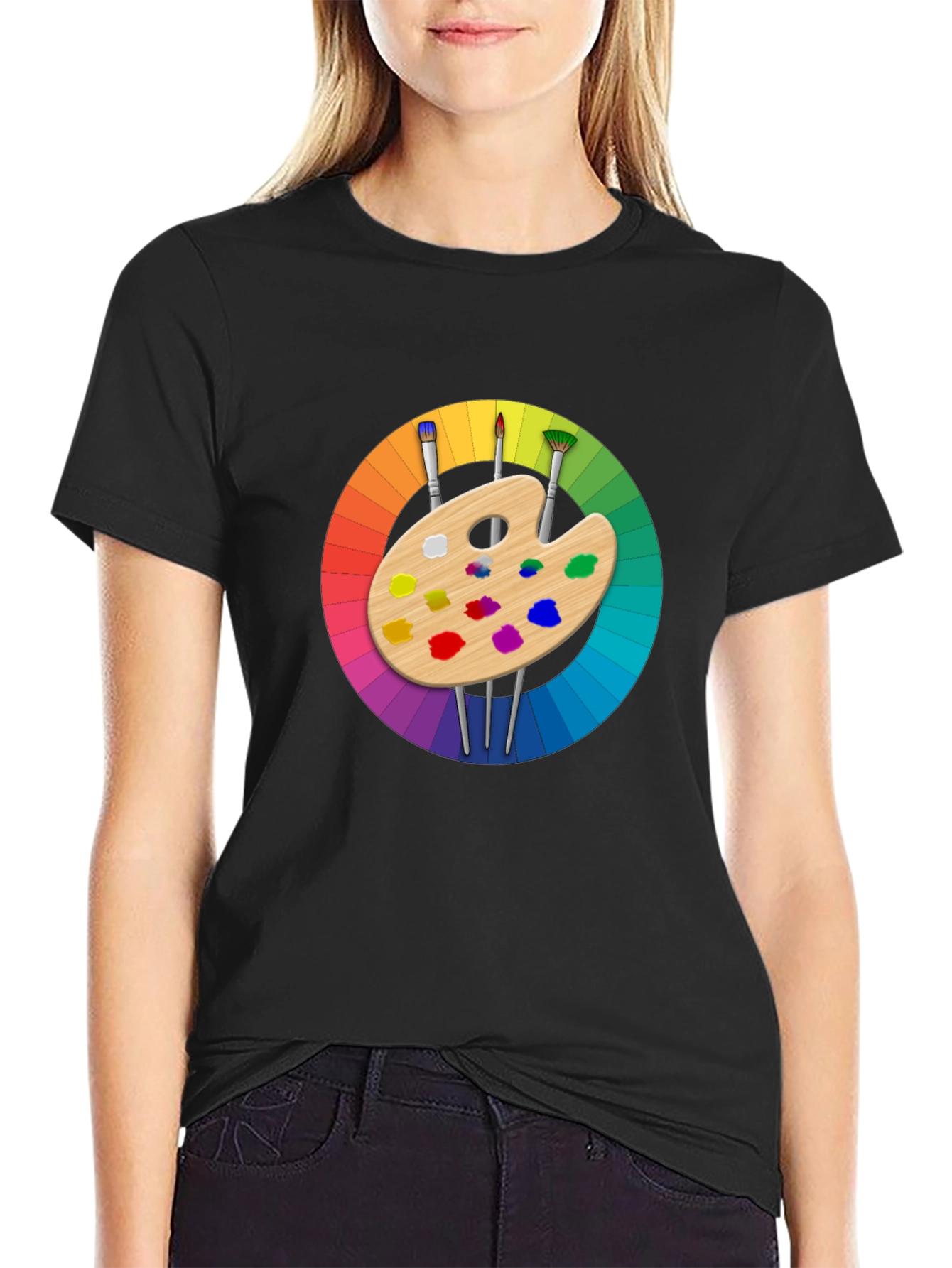 Black Colorful Artist Palette Graphic T-Shirt view 2