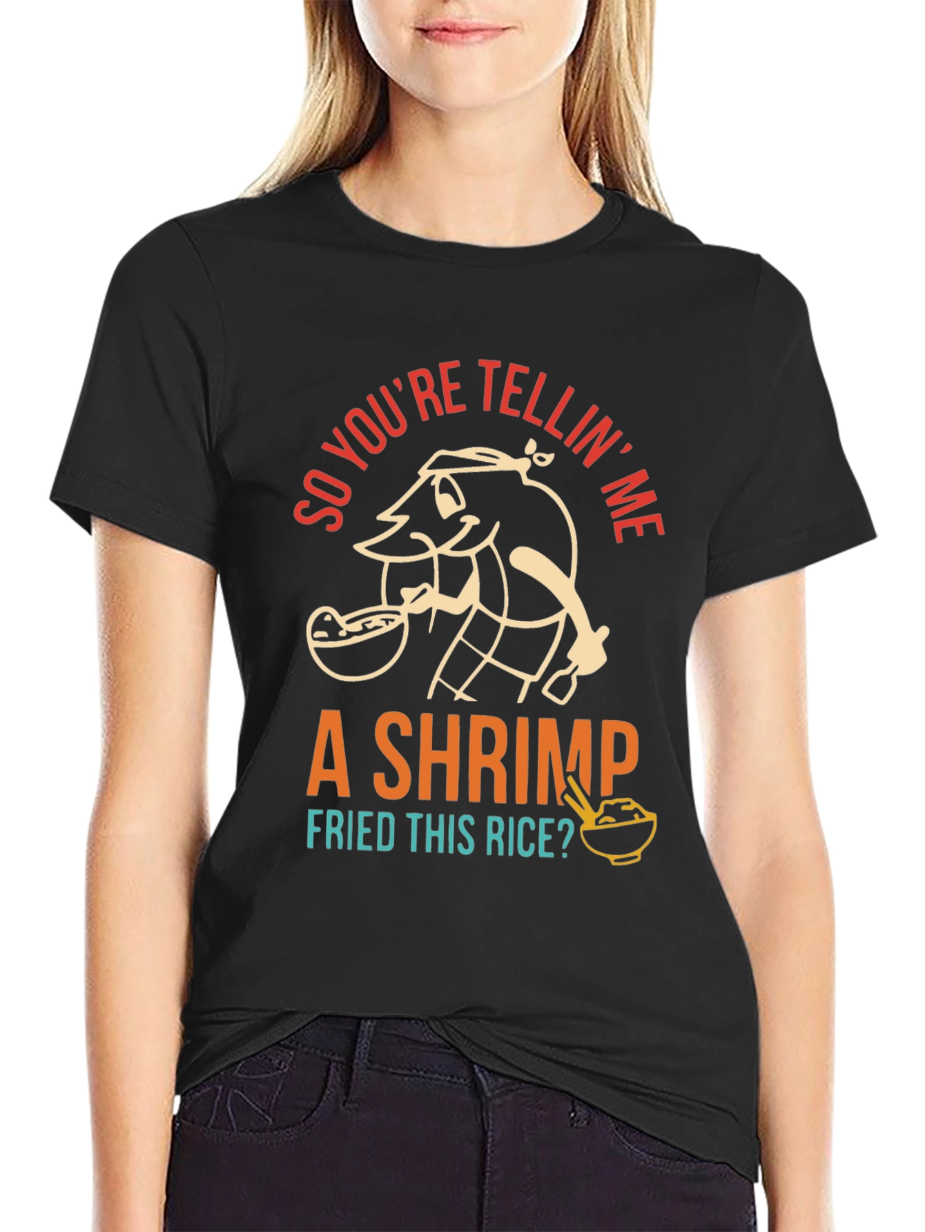 Black Shrimp Fried Rice T-Shirt - Funny Foodie Tee view 2