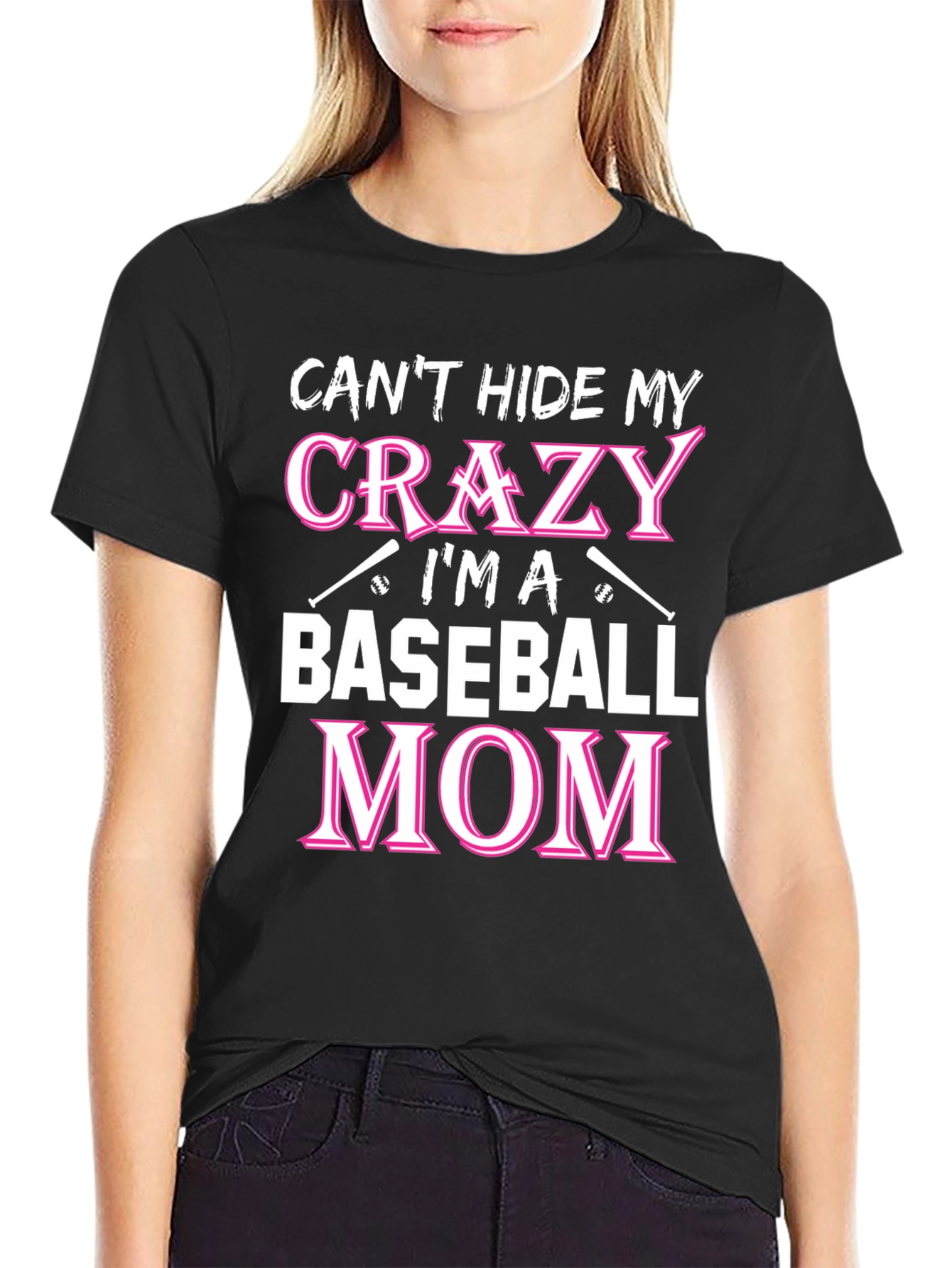 Black Crazy Baseball Mom Graphic T-Shirt view 2