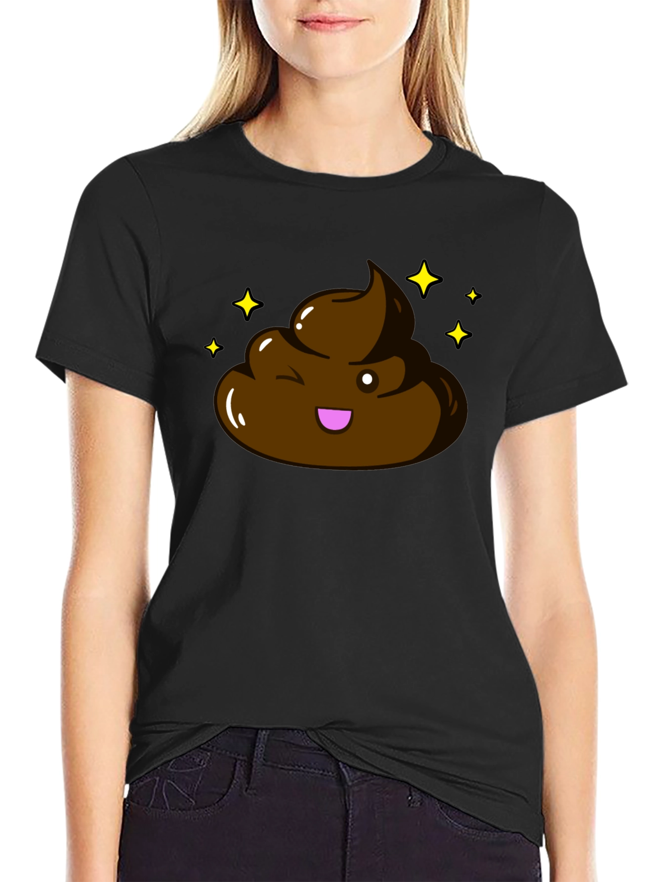 Black Shiny Poop Emoji Graphic T-Shirt - Black view 2