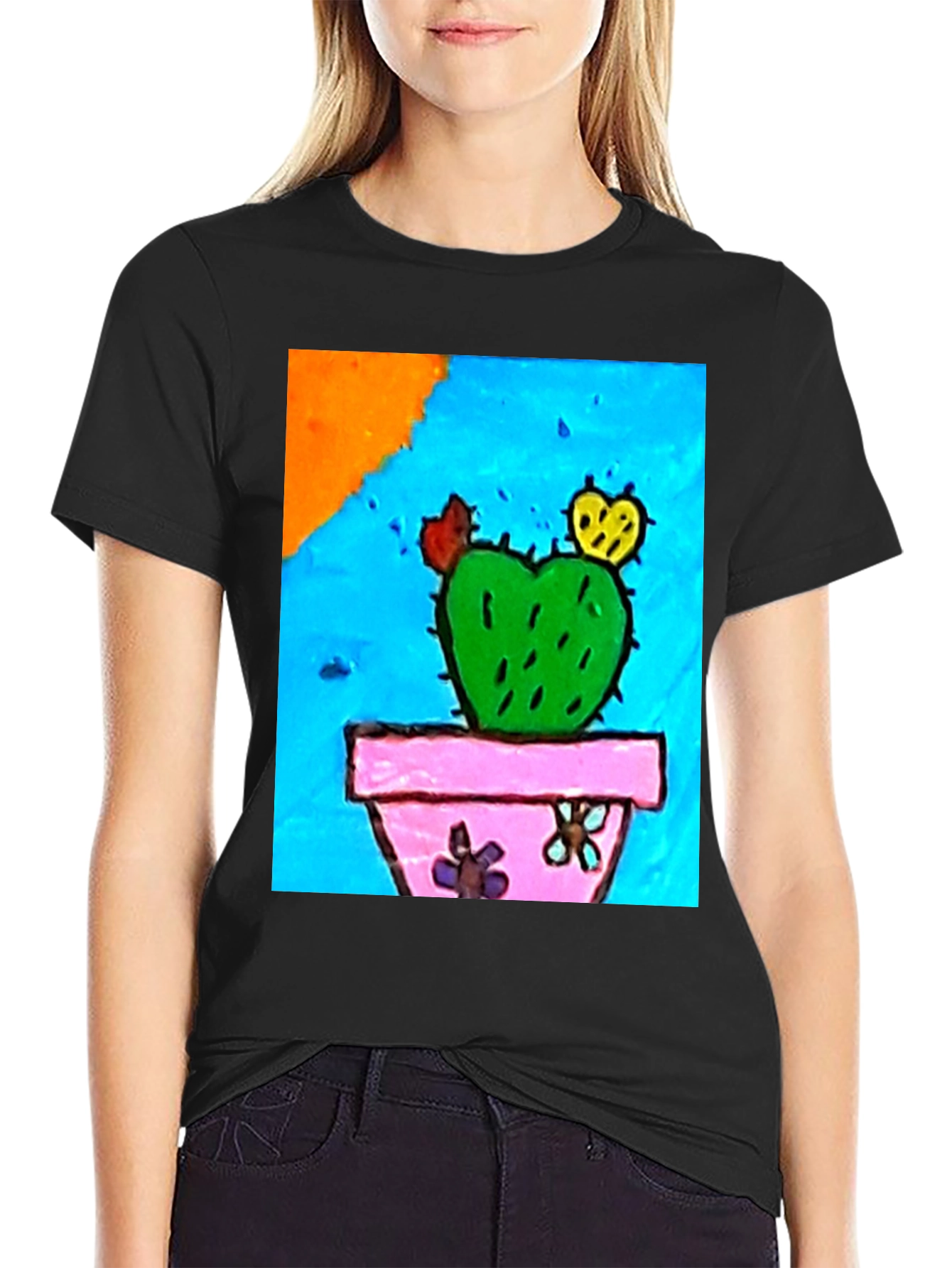 Black Quirky Cactus Graphic T-Shirt view 2