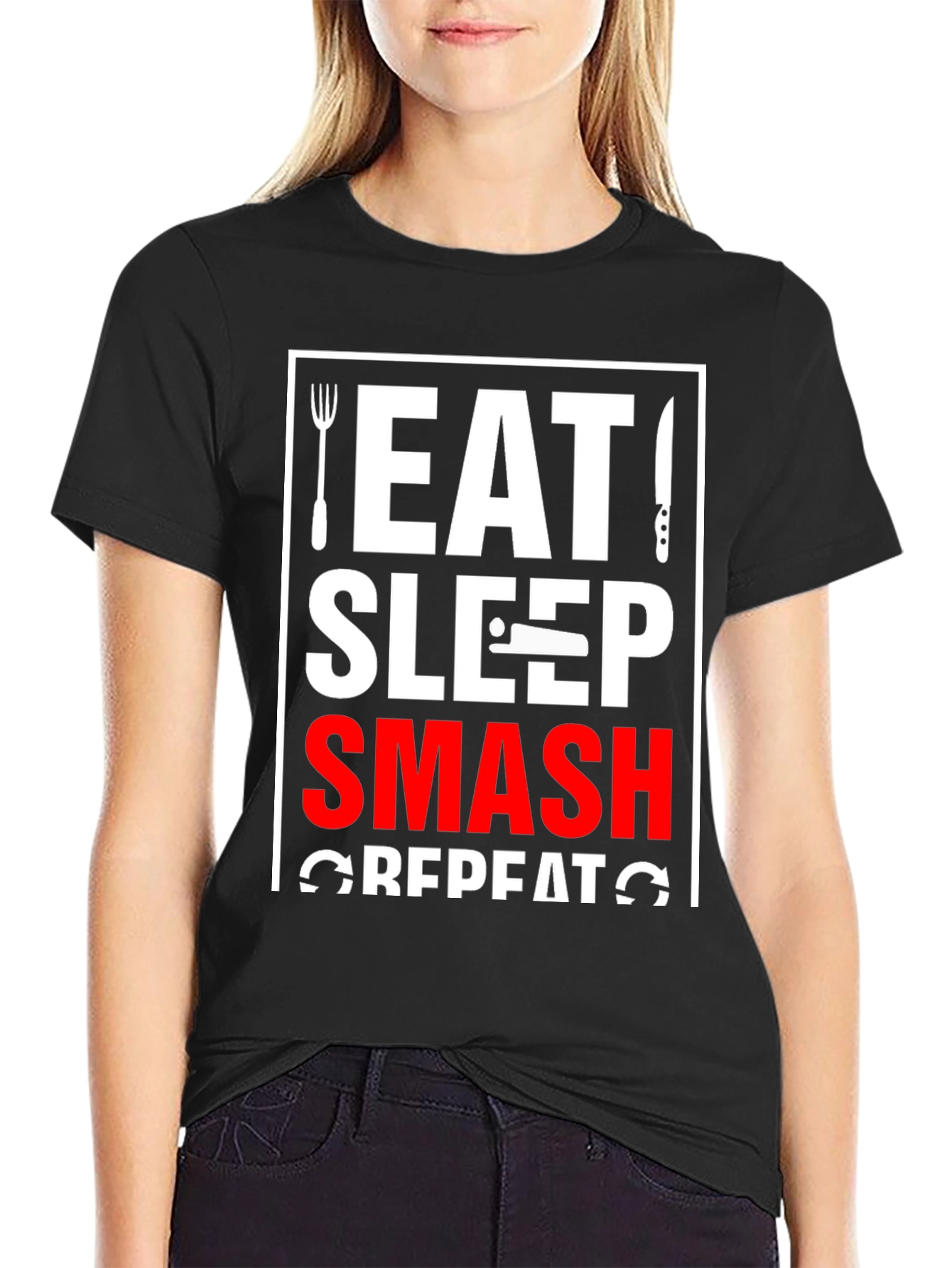 Black Eat Sleep Smash Repeat T-Shirt view 2