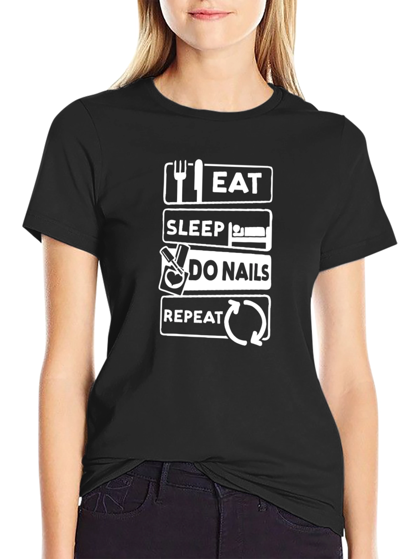 Black Eat Sleep Do Nails Repeat Graphic T-Shirt view 2