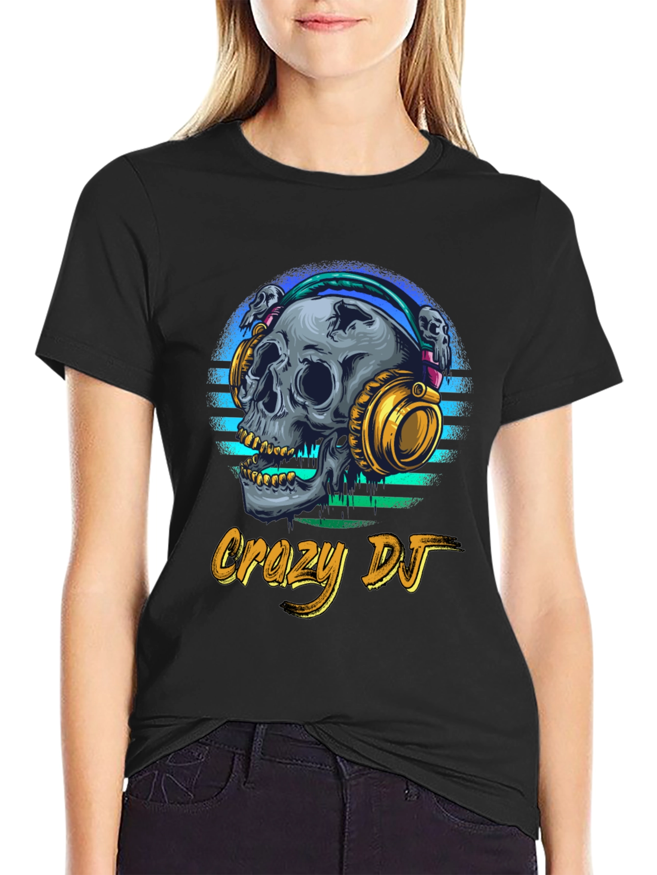 Crazy DJ Skull Graphic Tee - Men's Black T-Shirt - 2