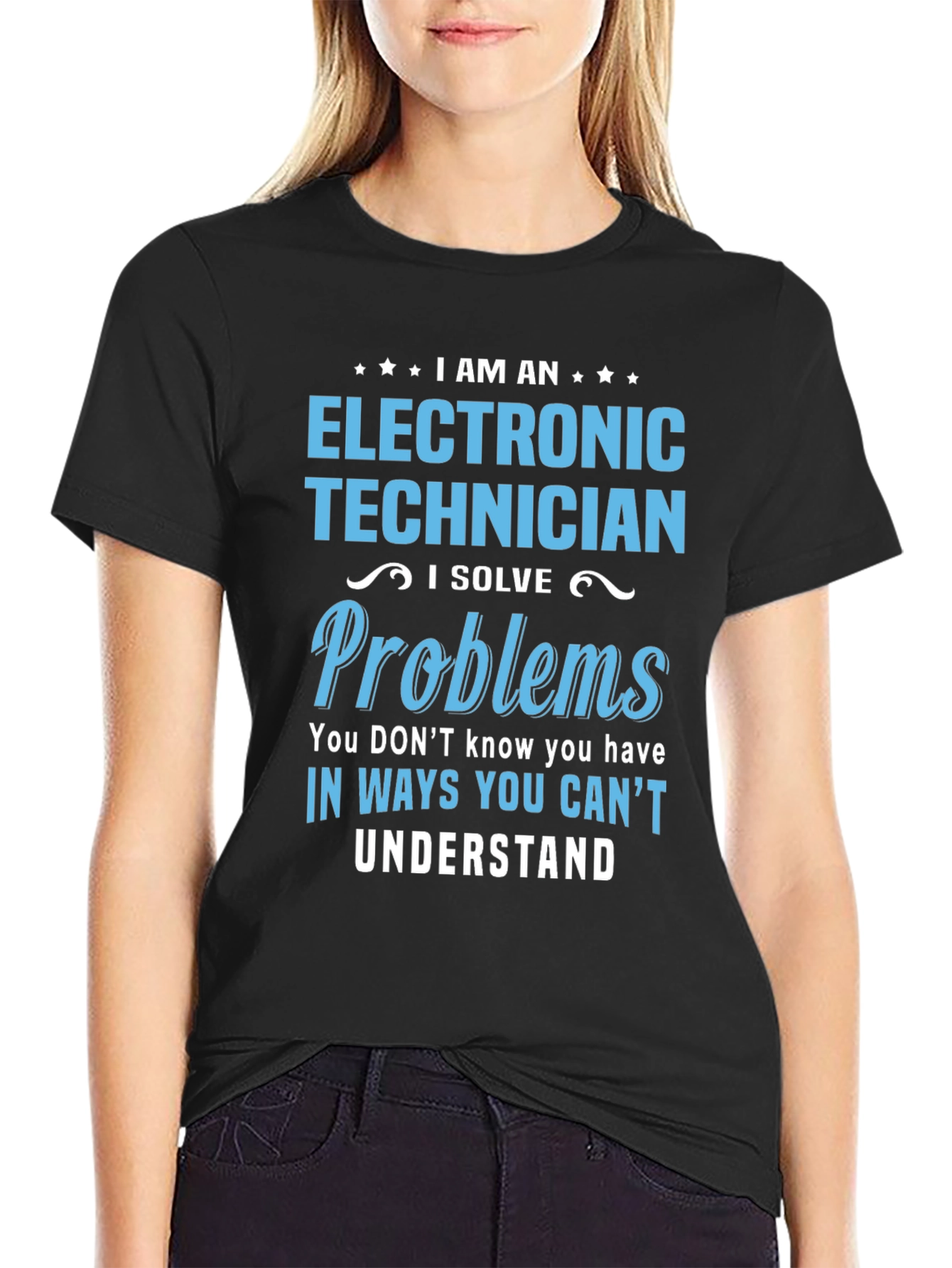 Black Electronic Technician T-Shirt - I Solve Problems view 2