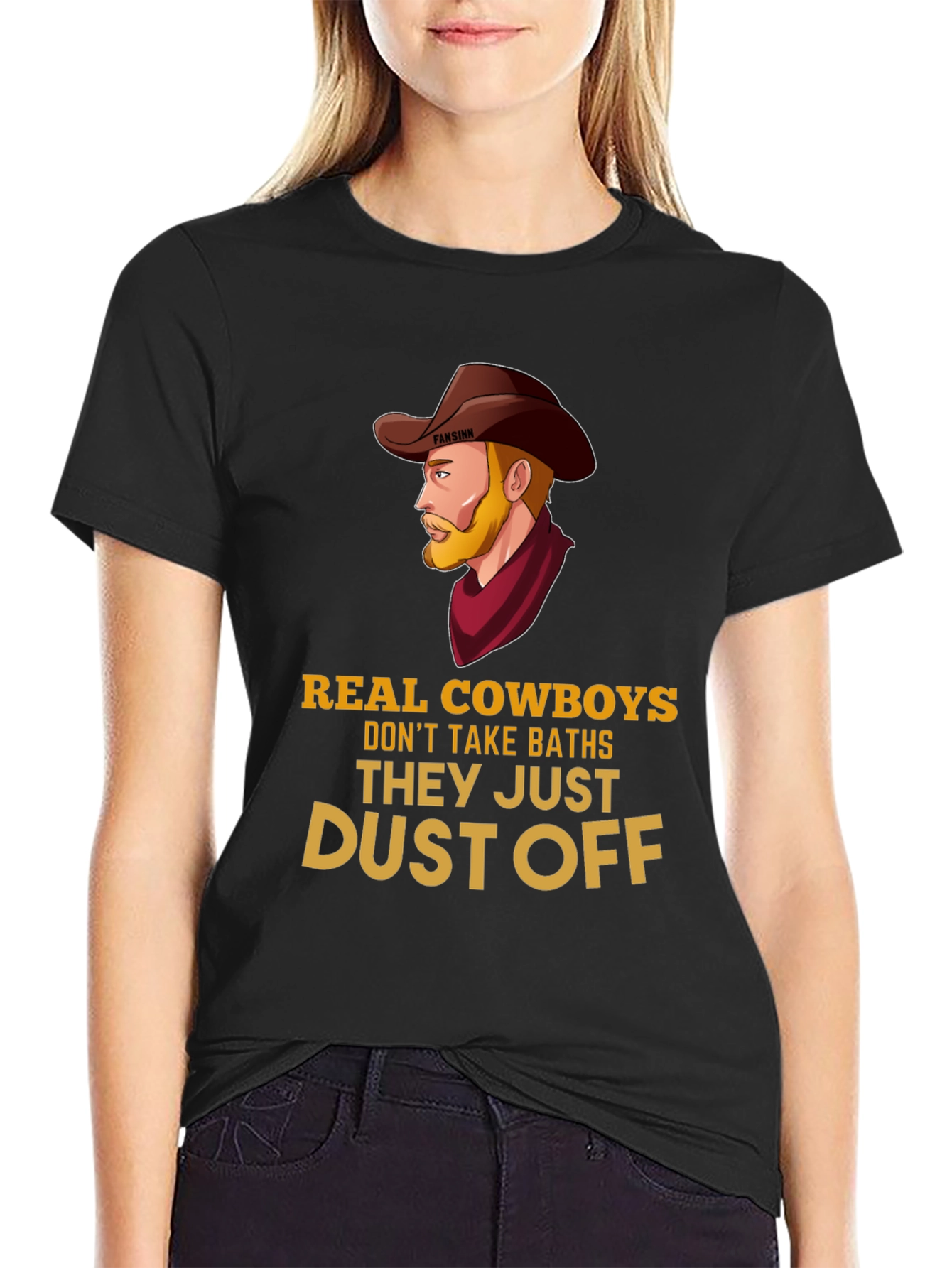Black Real Cowboys Don't Take Baths Funny Graphic T-Shirt view 2