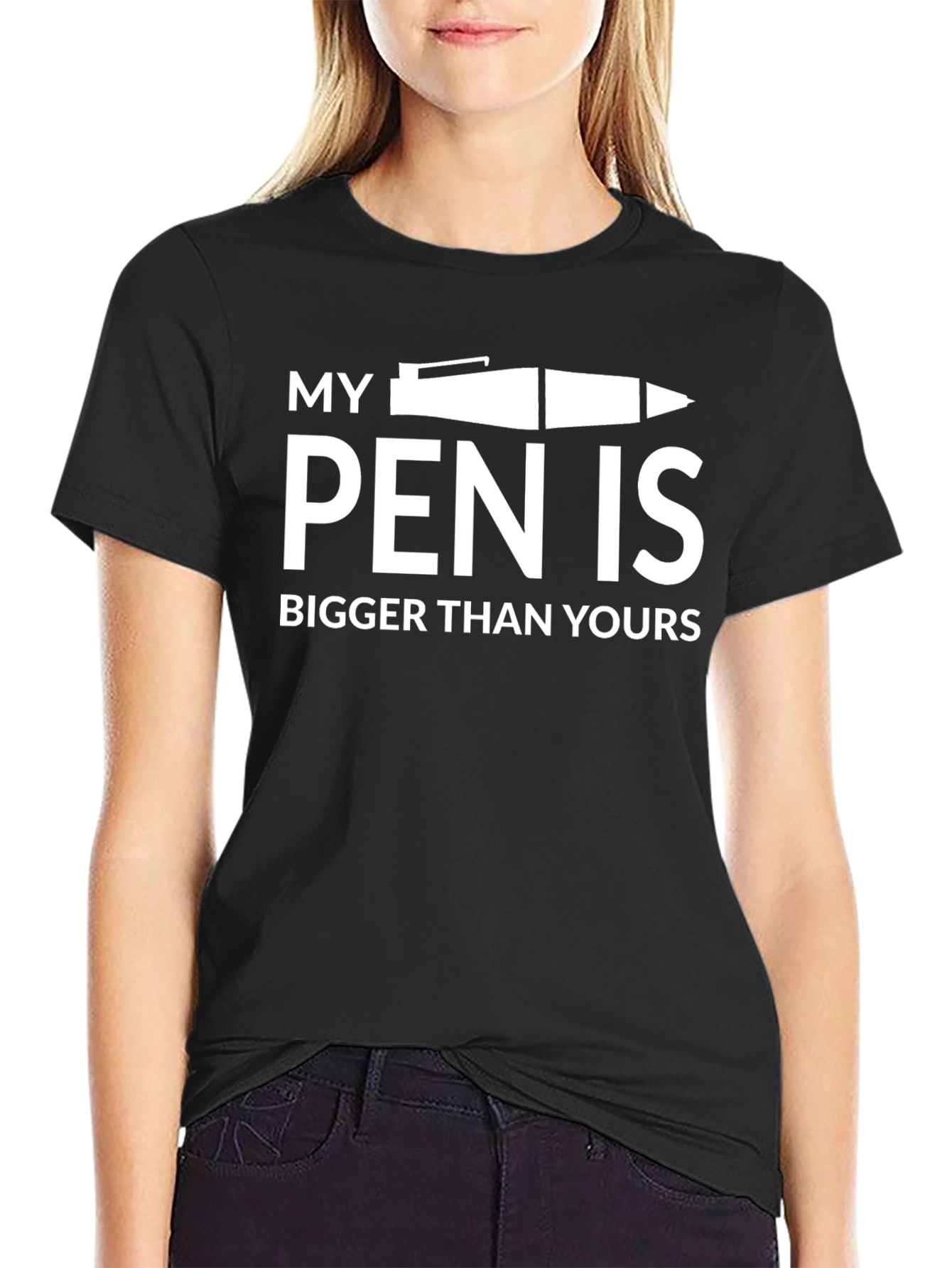 Black My Pen is Bigger Than Yours - Graphic Tee view 2