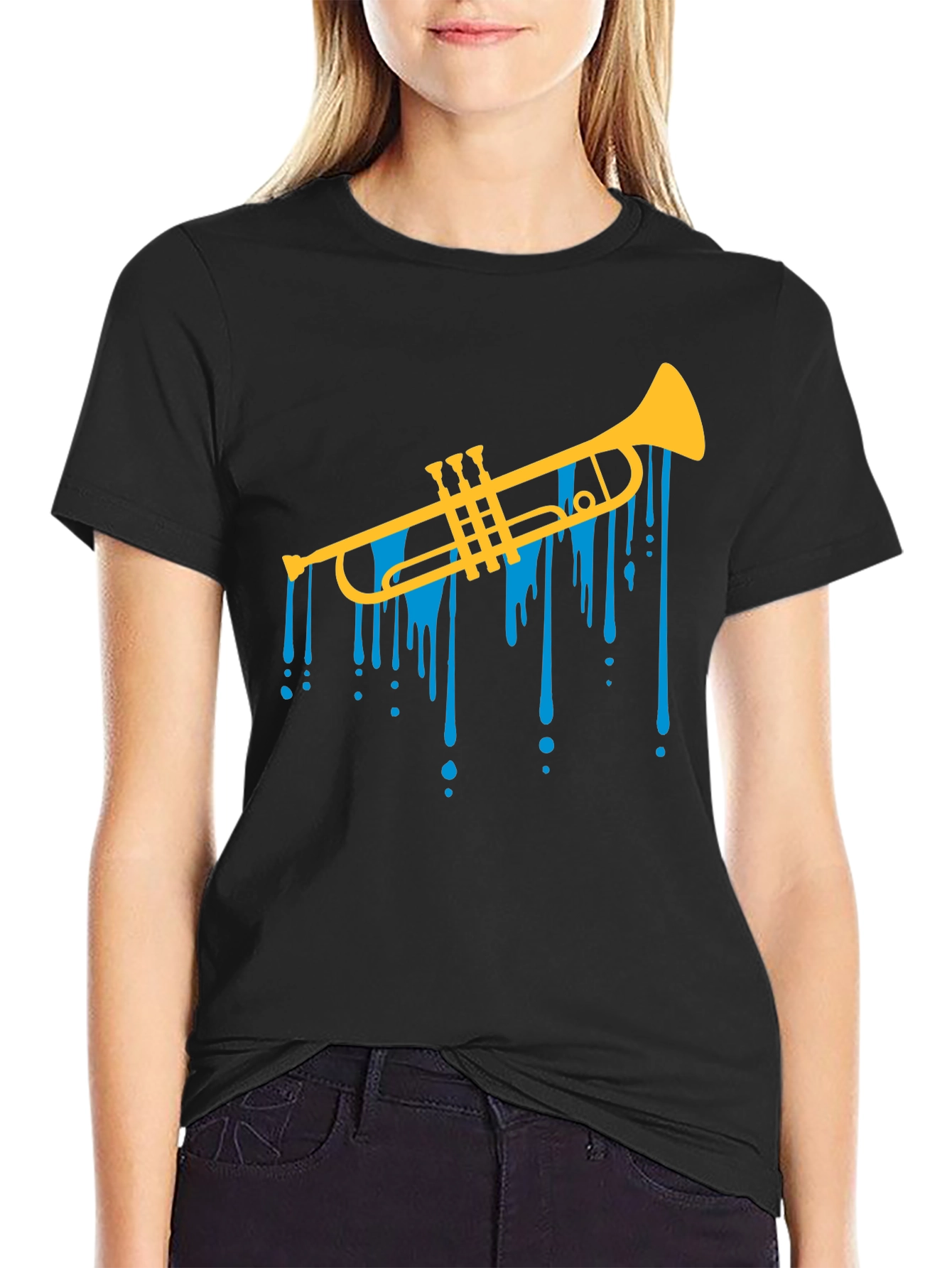 Black Trumpet Drip Graphic Tee - Cool Musical T-Shirt view 2