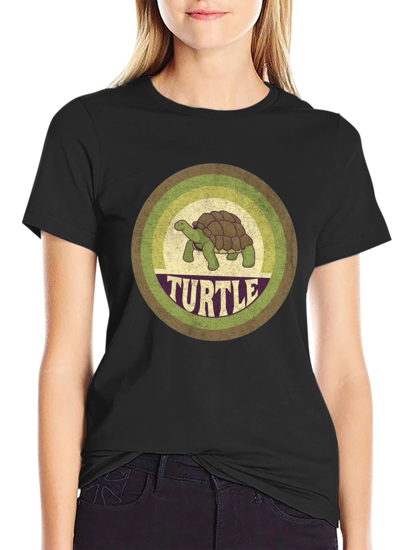 Black Retro Turtle Graphic Tee - Vintage Style Comfort view 2