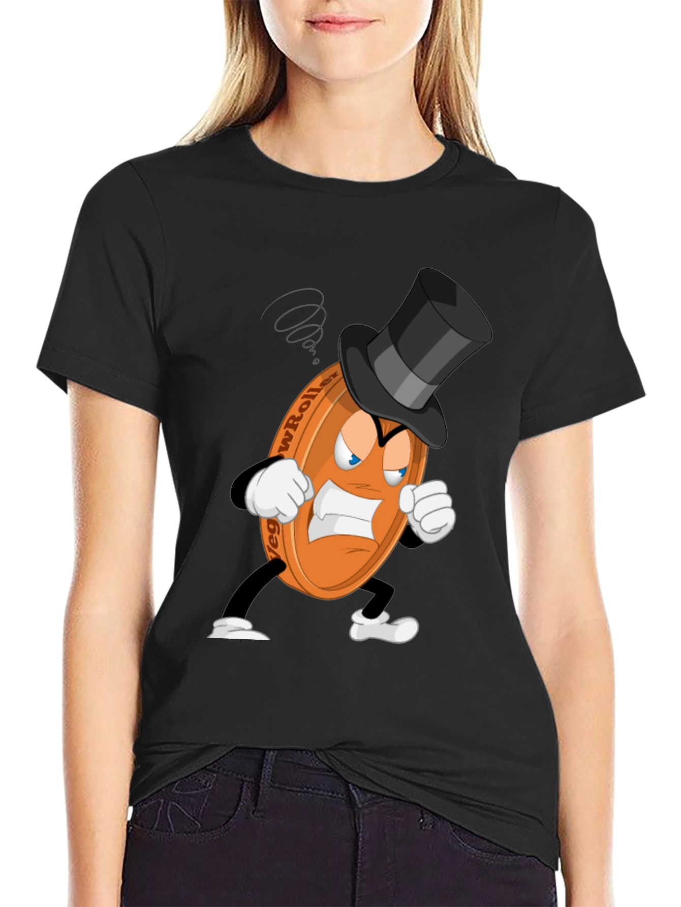 Black Angry Low Roller Cartoon Black T-shirt view 2