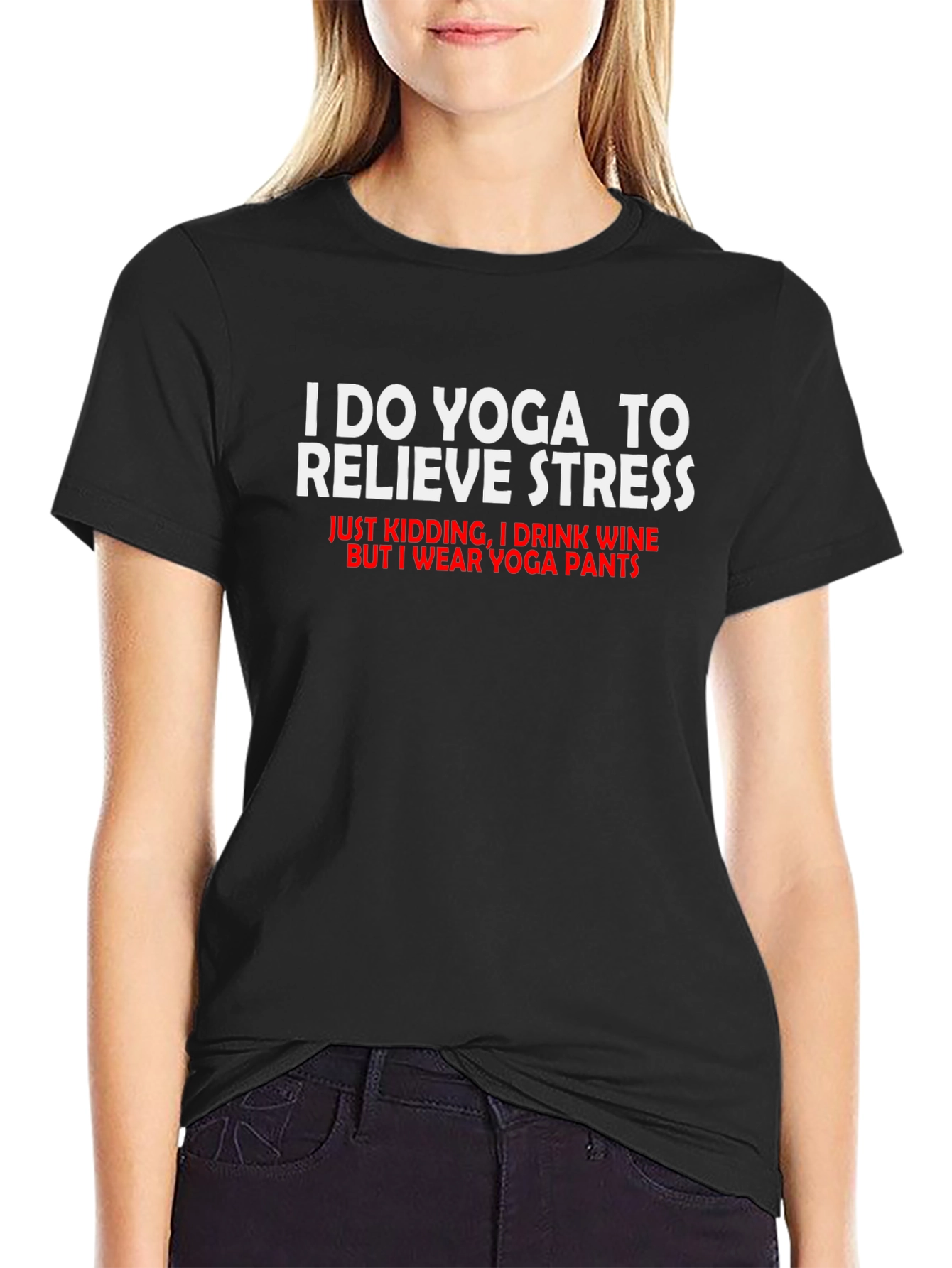Black Funny Yoga Wine Lover T-Shirt view 2