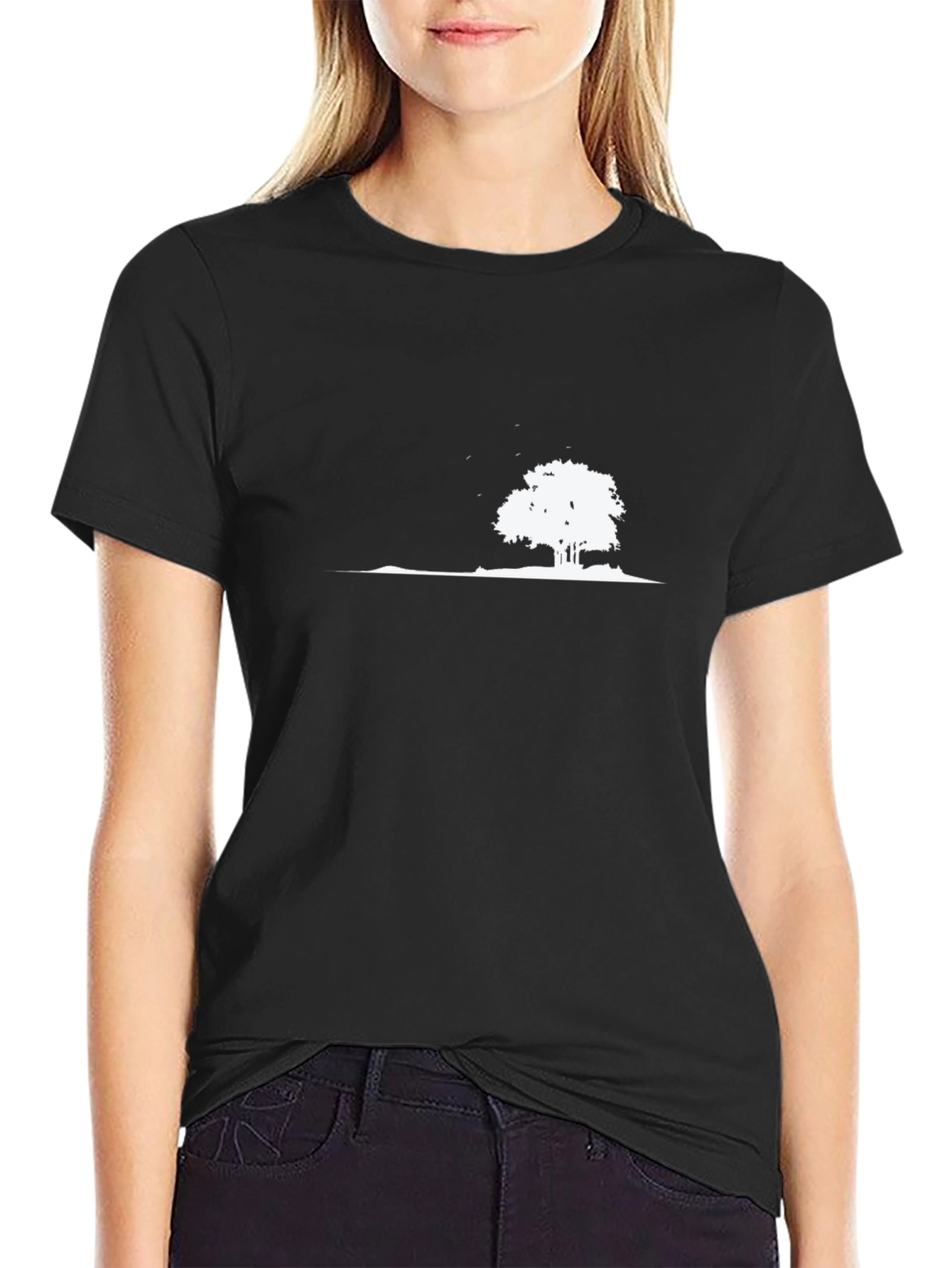 Black Minimalist Tree Graphic Black Tee view 2