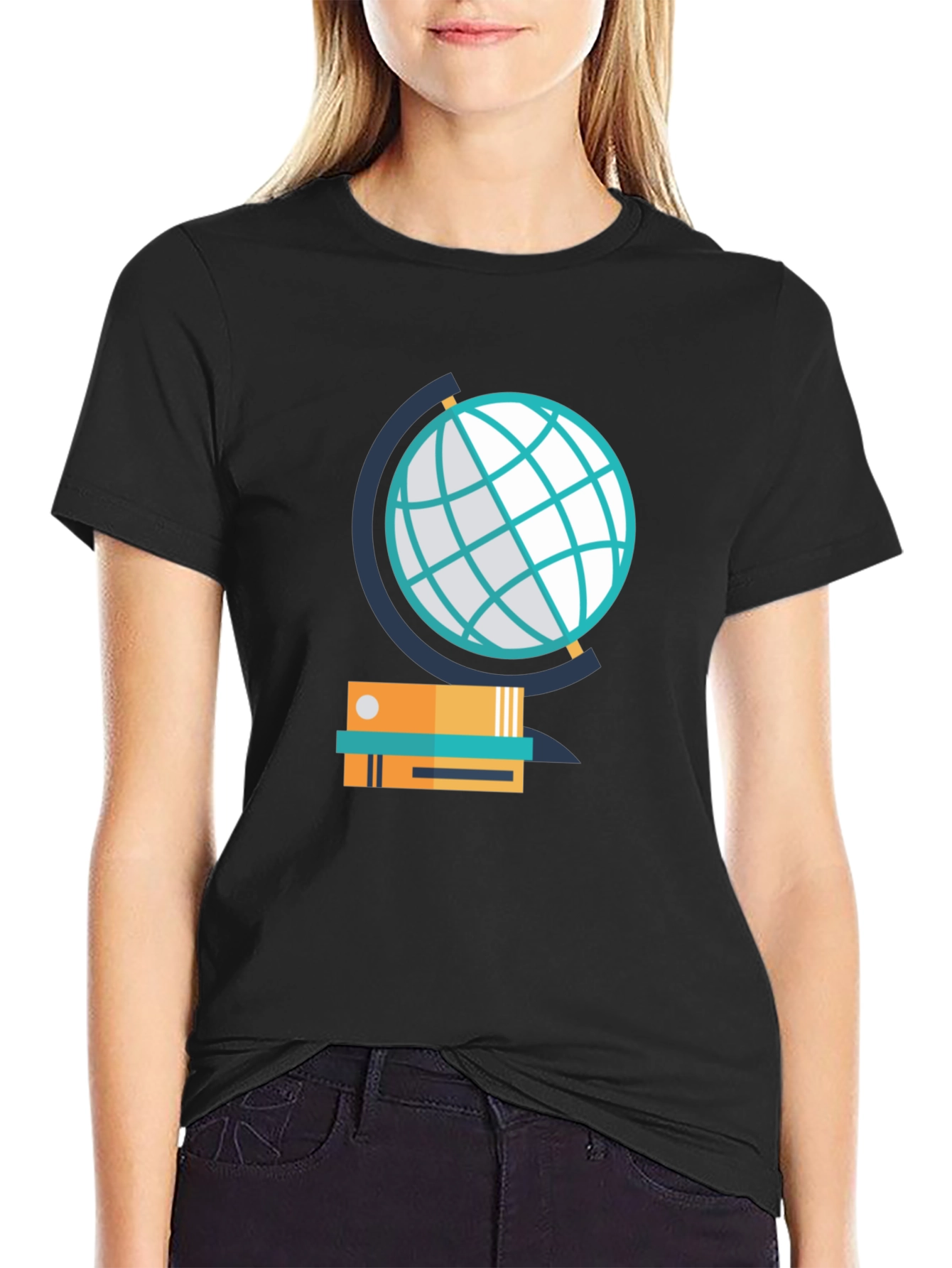 Black Globe & Books Graphic Tee - Study in Style! view 2