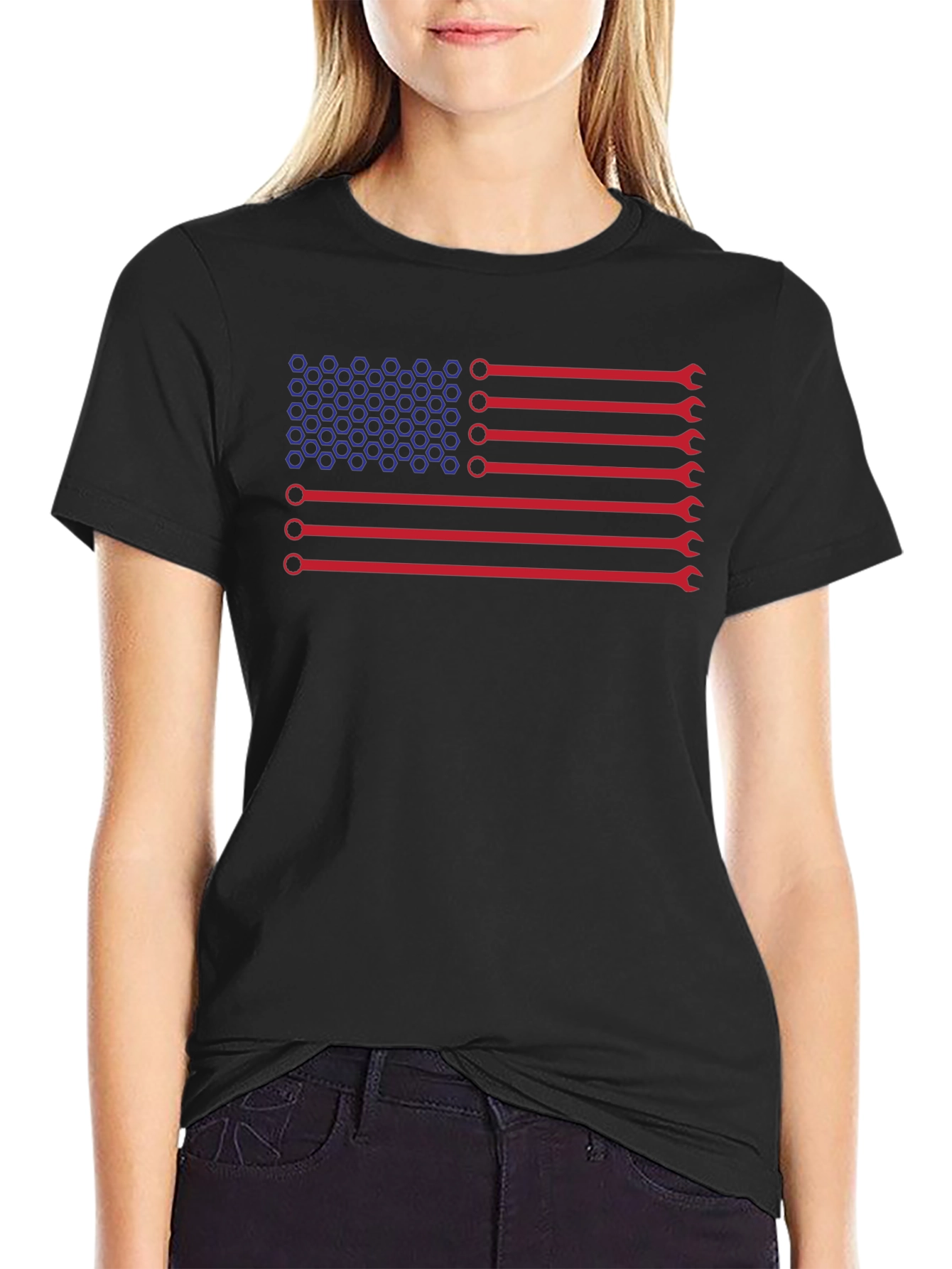 Black Mechanic American Flag T-Shirt view 2