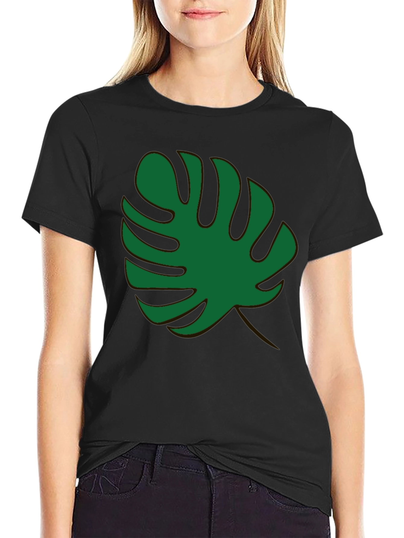 Black Tropical Monstera Leaf Black T-Shirt view 2
