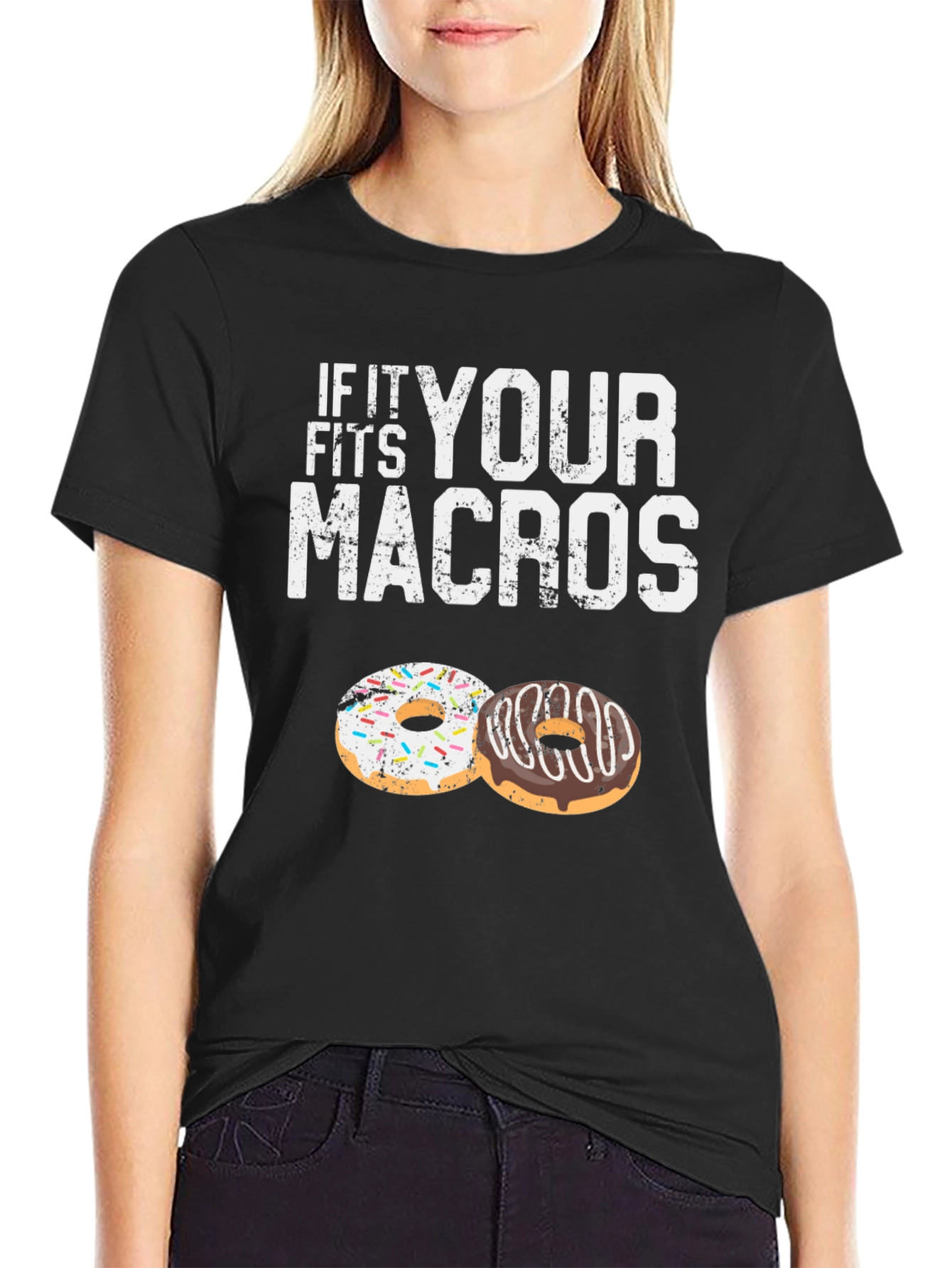Black If It Fits Your Macros T-Shirt Doughnut Lover view 2