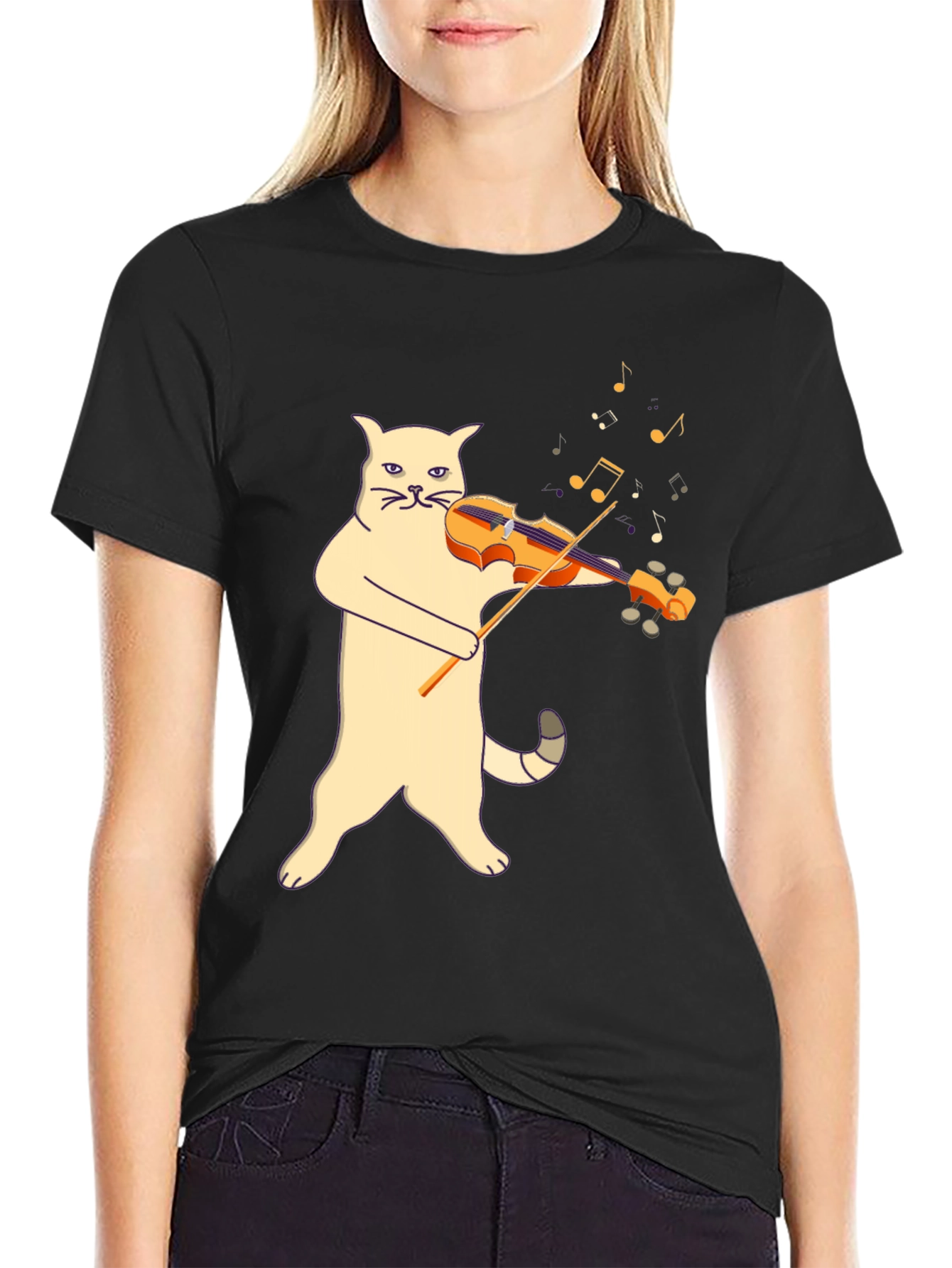 Black Cat Violinist Graphic Tee - Unique Music Lover Shirt view 2