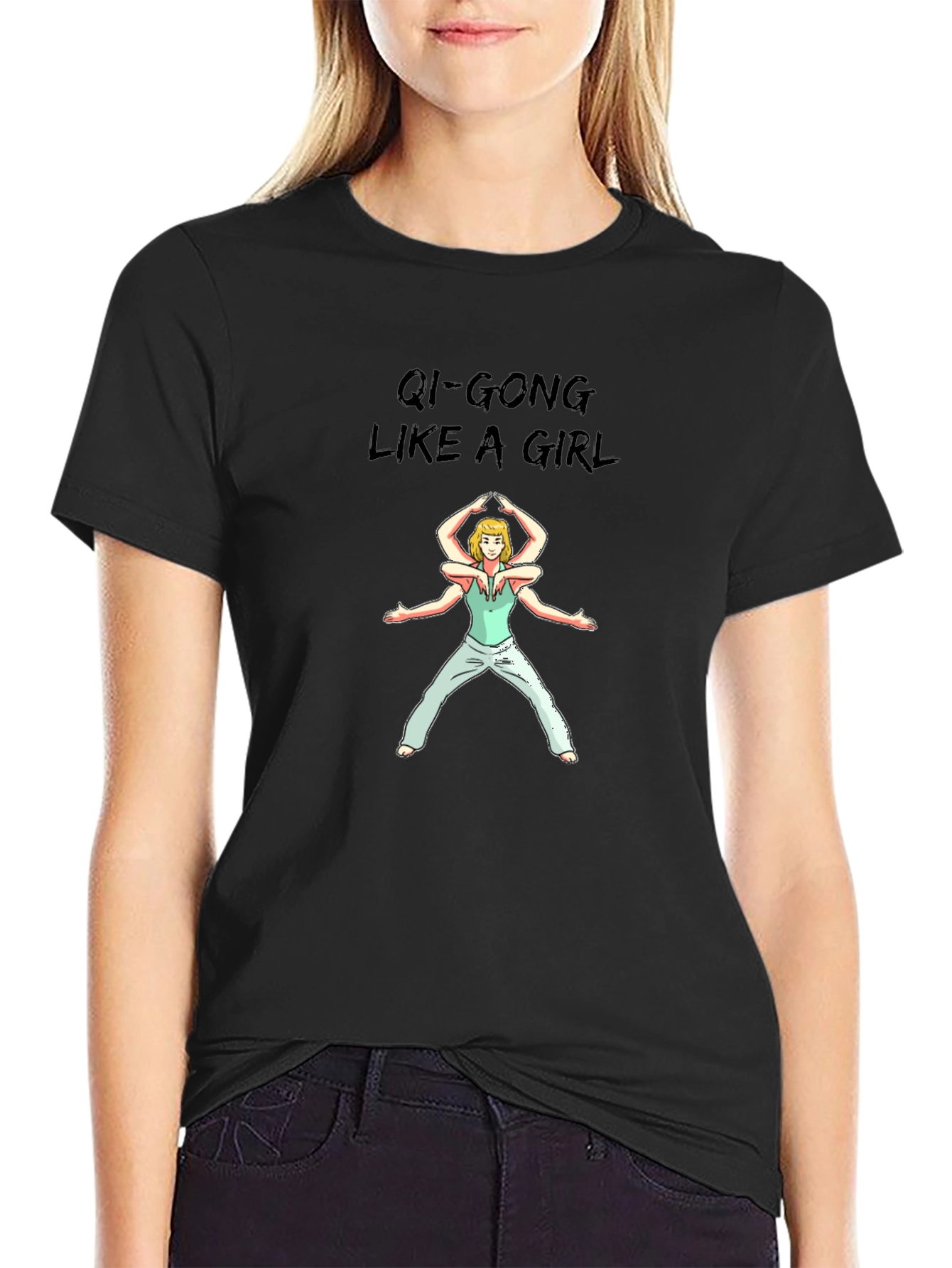 Black Qi-Gong Like A Girl Black T-Shirt view 2