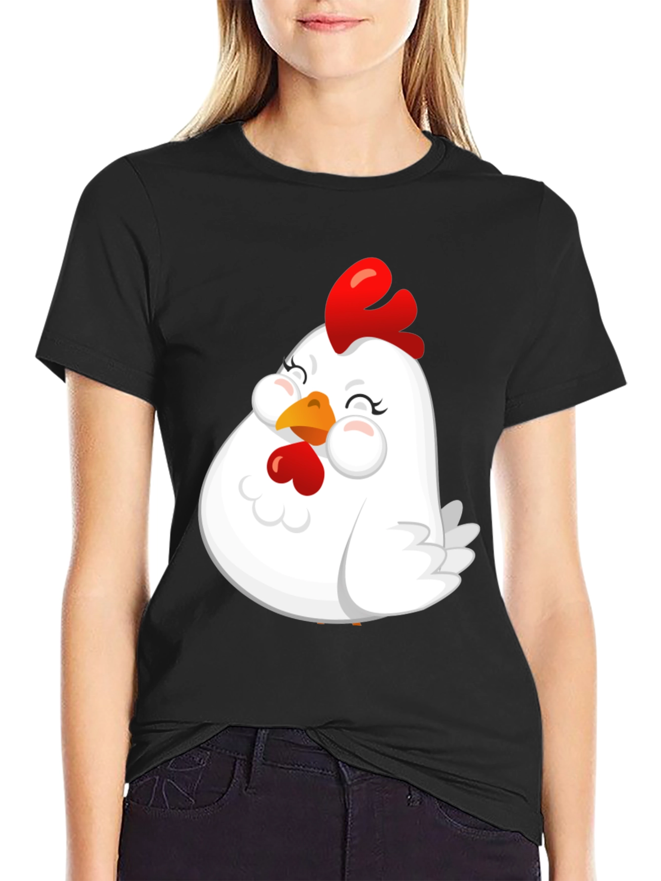 Black Cute Chicken Graphic T-Shirt - Soft Cotton Blend view 2