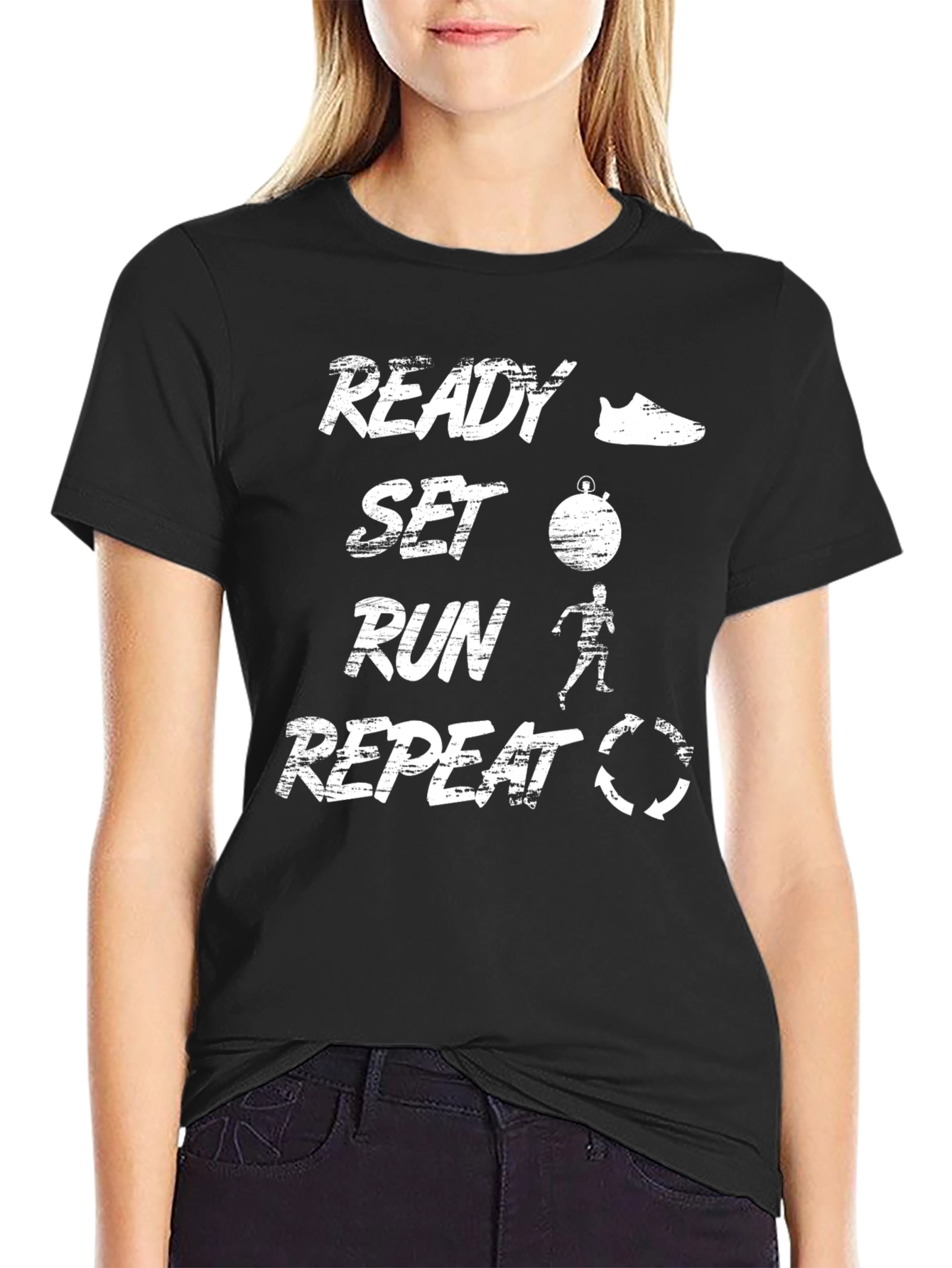Black Ready Set Run Repeat Black Graphic T-Shirt view 2